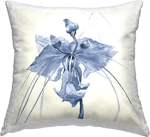 Stupell Industries Liz Jardine - Cojín de 18 x 18 pulgadas, diseño de flor de iris azul, color blanco roto