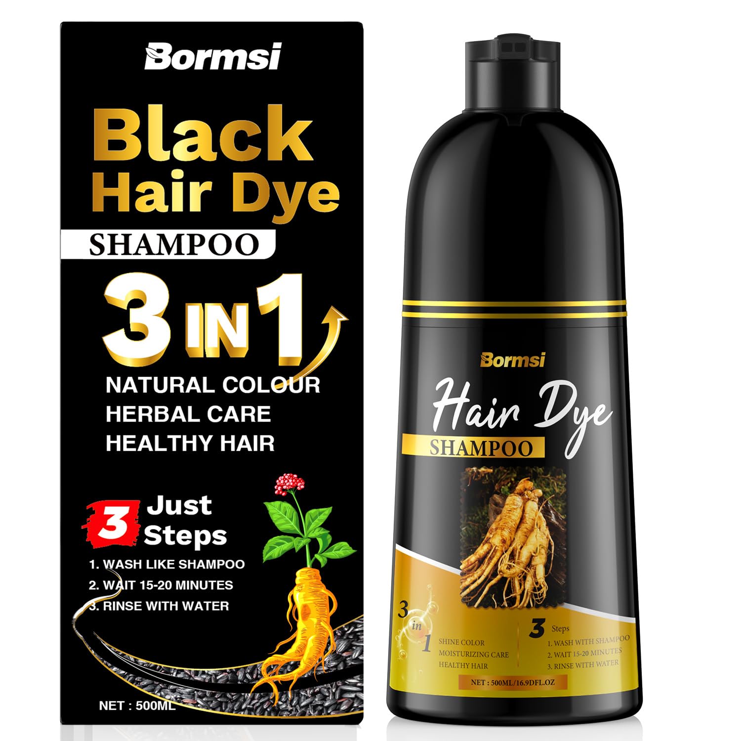 Amazon.com : Black Hair Dye Shampoo 3 in 1, At Home Semi Permanent