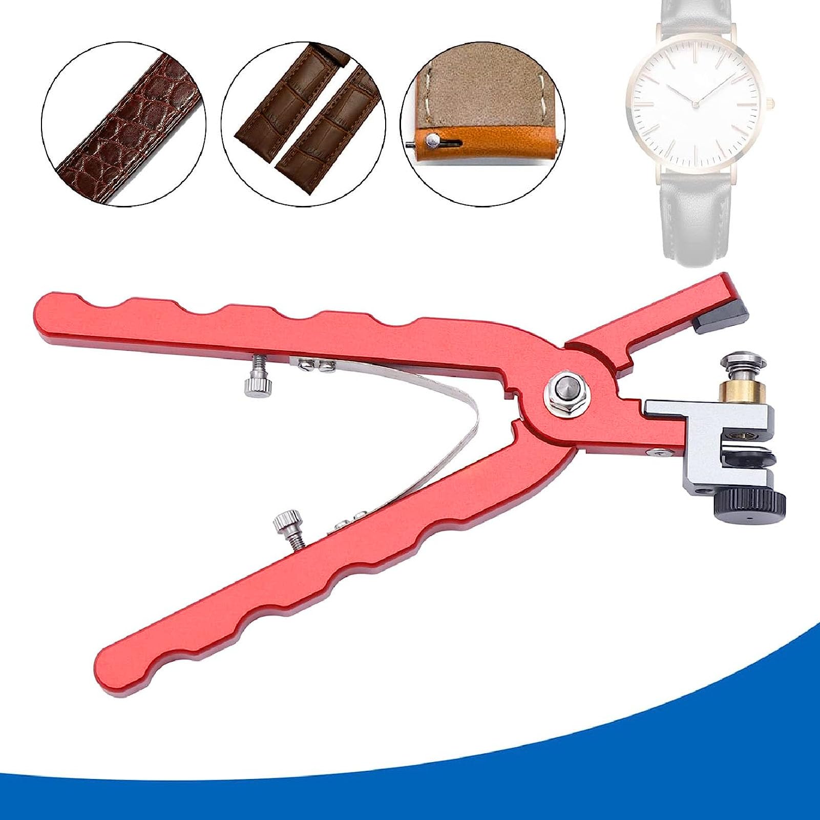 Cryfokt Alicates Perforadores de Cuero, Herramienta Perforadora de Correa de Reloj con Acero Inoxidable y Ergonómico con una Variedad de Calibres, para Cinturones, Zapatos