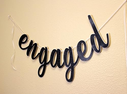 Cartel cursivo de compromiso, compromiso, despedida de soltera, pancarta de fiesta, decoración de fiesta, fondo de fotos, 1 juego (negro)