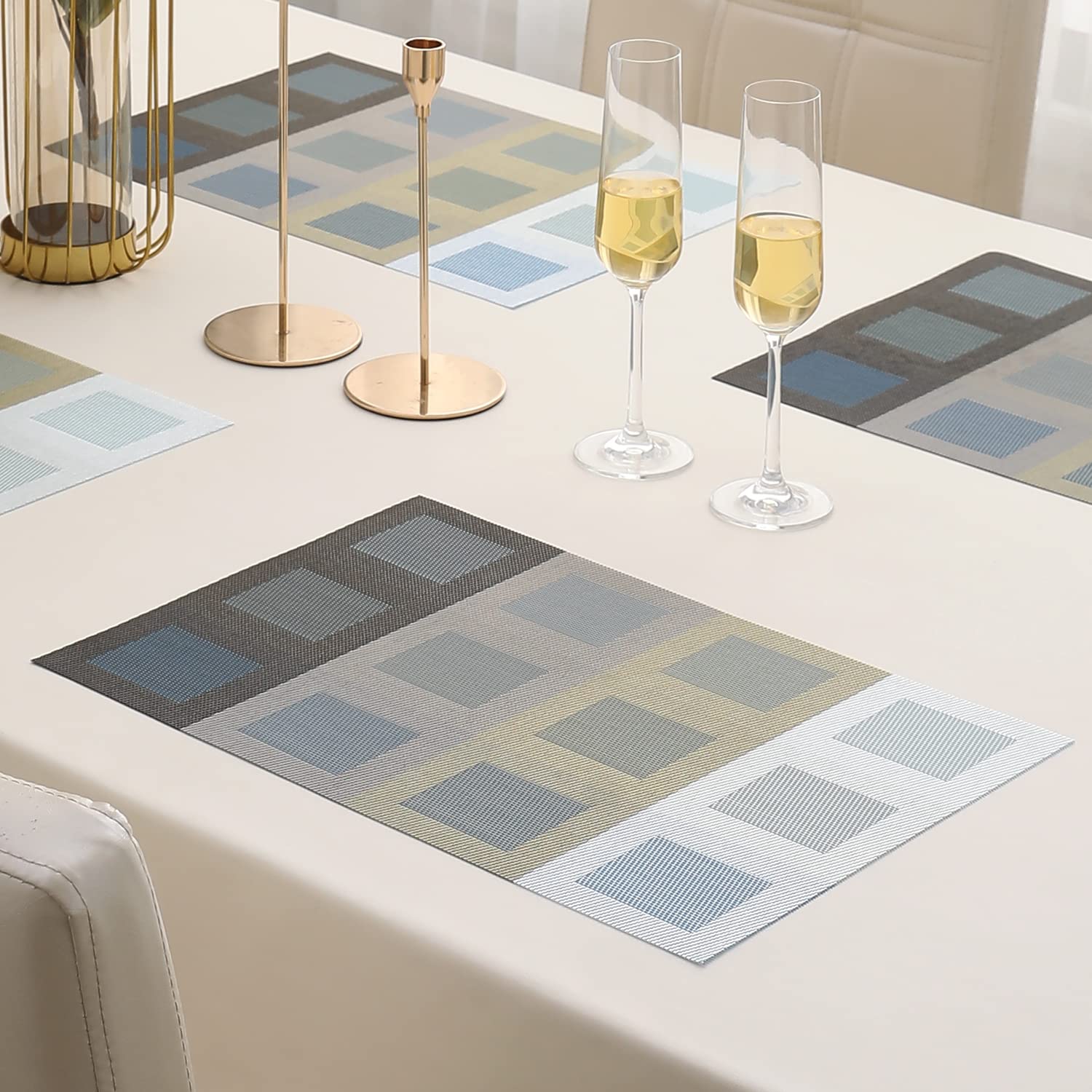 HOKIPO Geometric Grey Placemats - Set of 6 -28