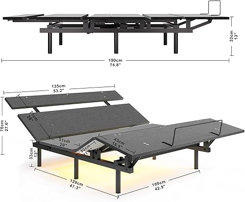 Miniatura 2 de ANCTOR Base de cama ajustable individual con inclinación de cabeza y pie, base de cama ajustable eléctrica con control remoto inalámbrico y motor