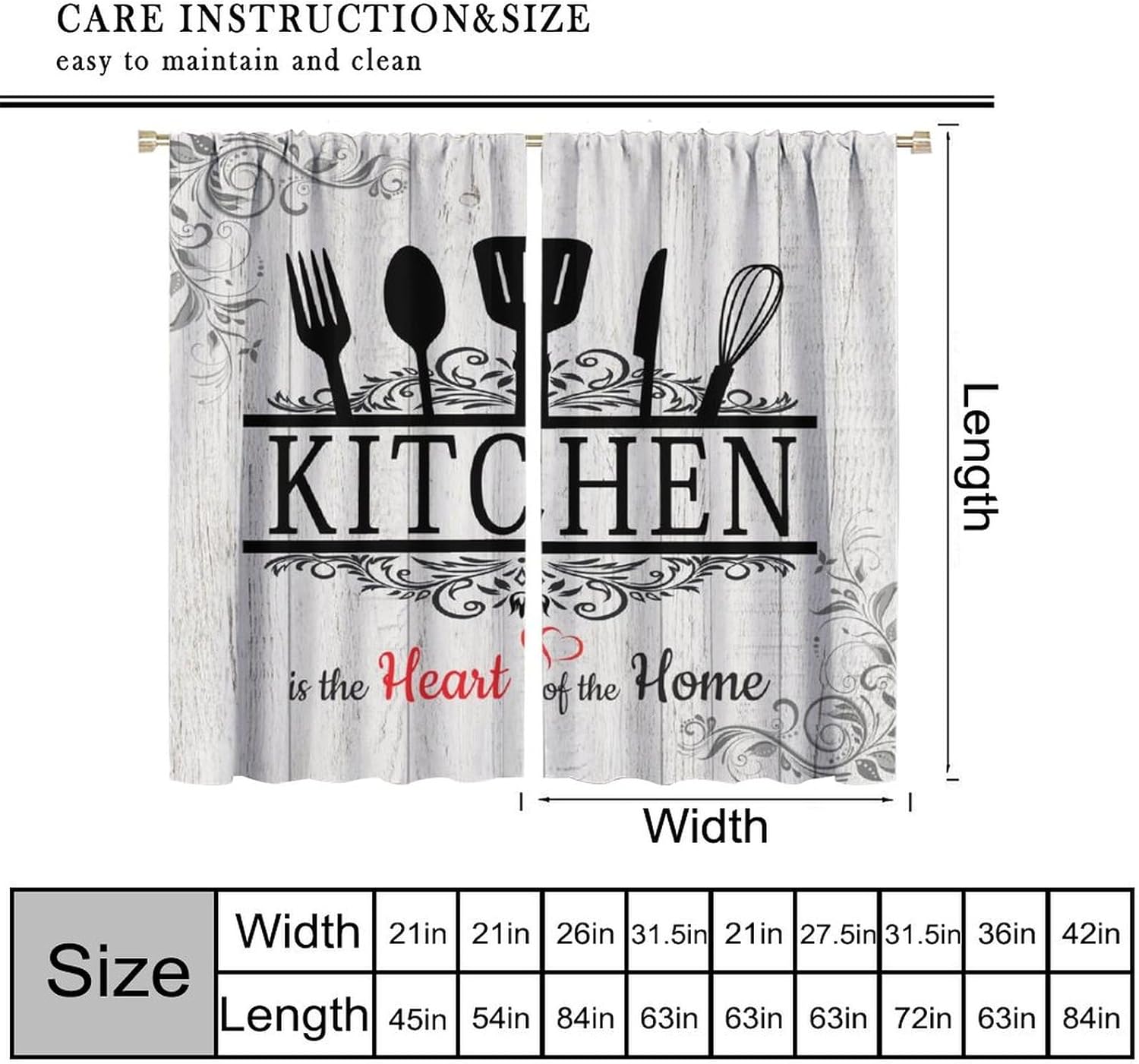 Farmhouse Kitchen Blackout Curtains Rustic Country Fork and Spoon Cook Theme Rustic Vintage Cottage Windows Treatments Rod Pocket for Cafe Dining Room Living Room Bedroom 42x63in