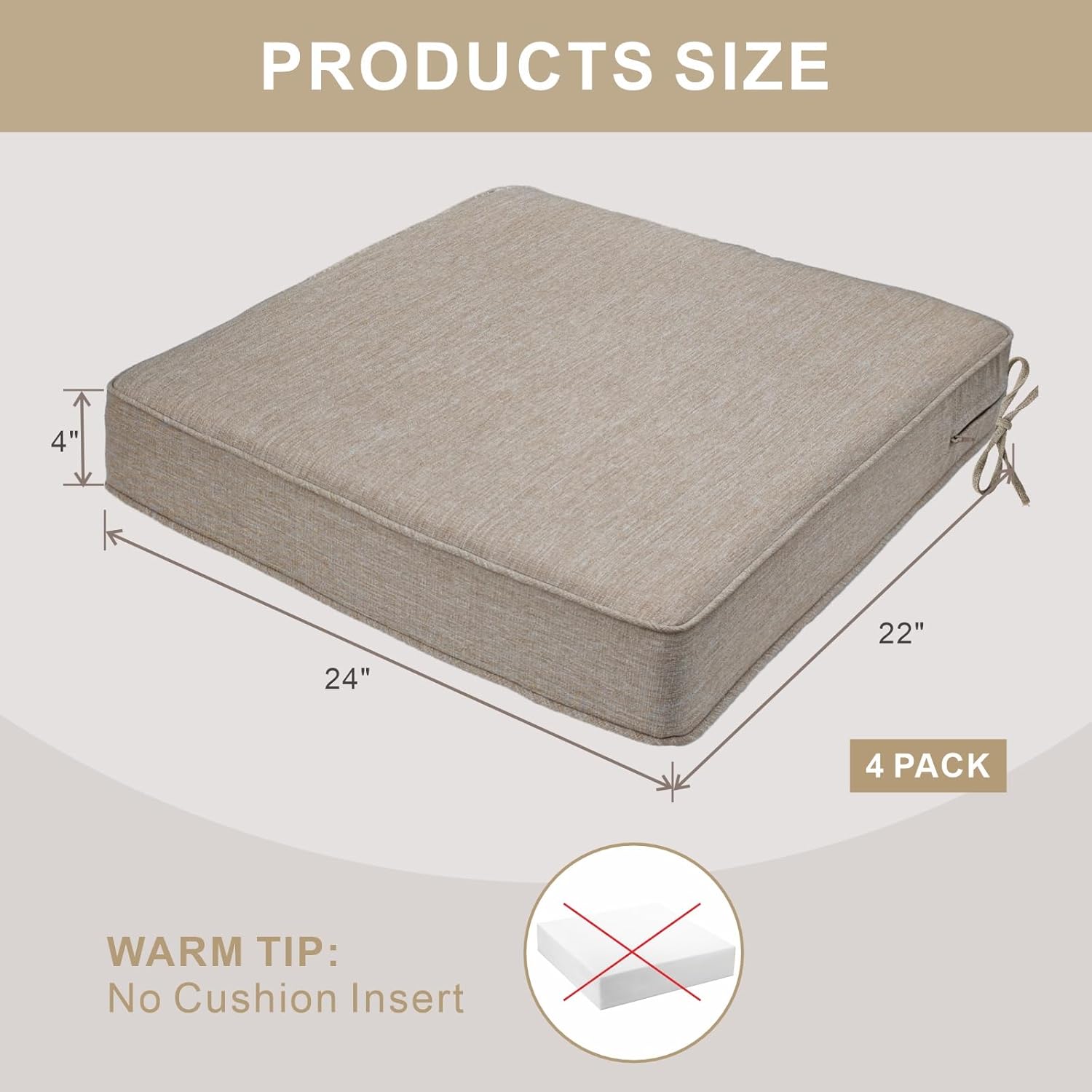 JMGBird Outdoor Patio Cushion Covers Set of 4 Chair Seat Washable Covers Water Resistant Slip Replacement Furniture Cushion Pillow Seat Cover for Couch Garden Sofa Indoor with Zipper 24x22x4