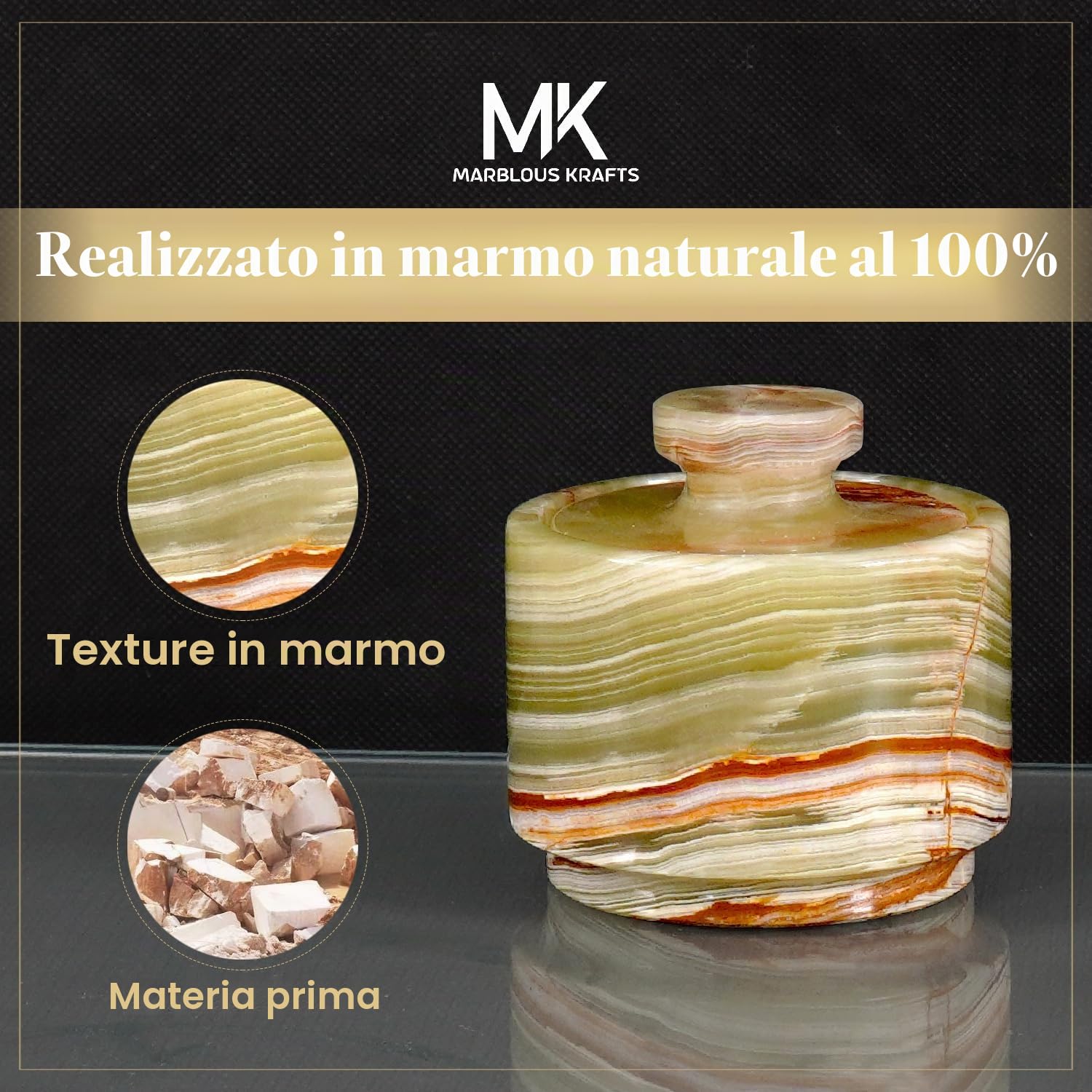 MARBLOUS KRAFTS Elegante distributore di zucchero in marmo da 99,2 g, contenitore per sale e decorazione in marmo, 7,6 x 7,6 cm, decorazione da cucina e sale e pepe, dispenser di sale (onice verde)