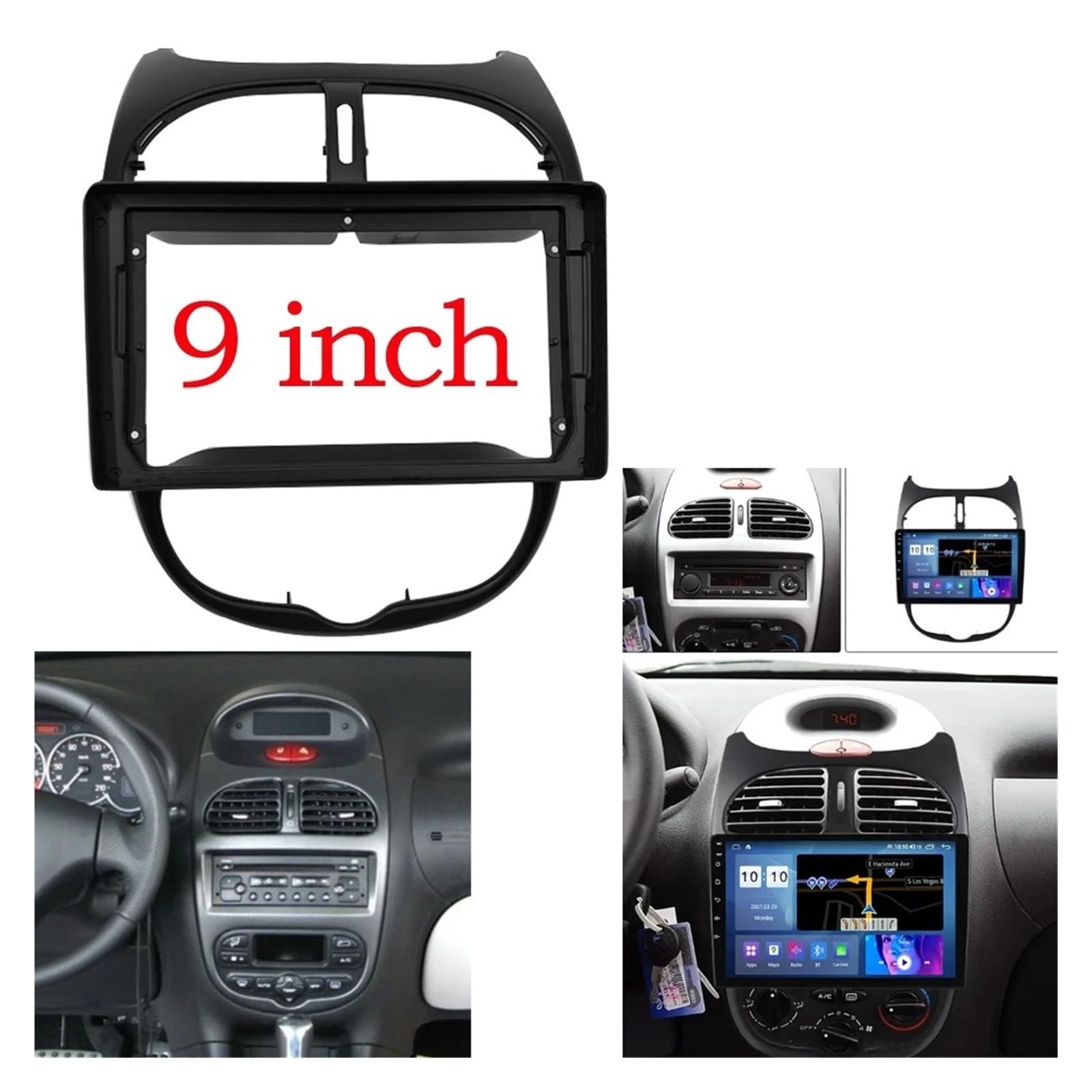 Radio Panel Set 9 Pulgadas 2Din Para Peugeot 206 2000-2007 2008 2009 2010 2 Din Android Marco Salpicadero Coche DVD Radio Panel Navegación Fascia Marco