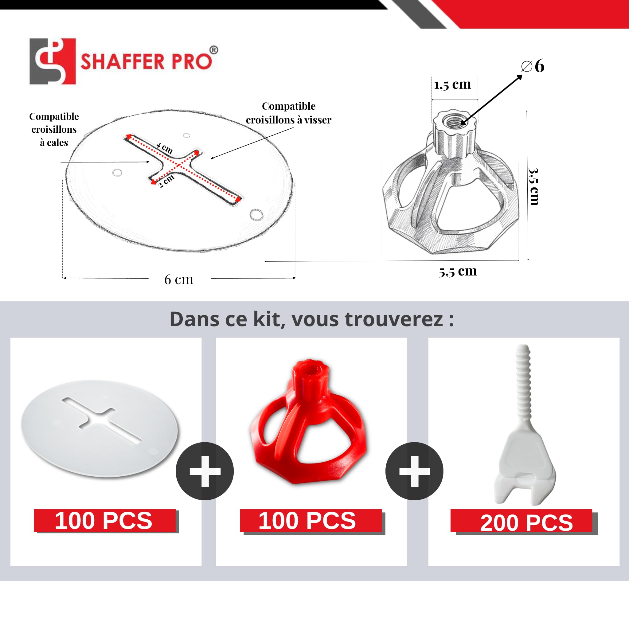 Croisillons carrelage autonivelant 1mm I SHAFFER PRO I Comptatible 20mm