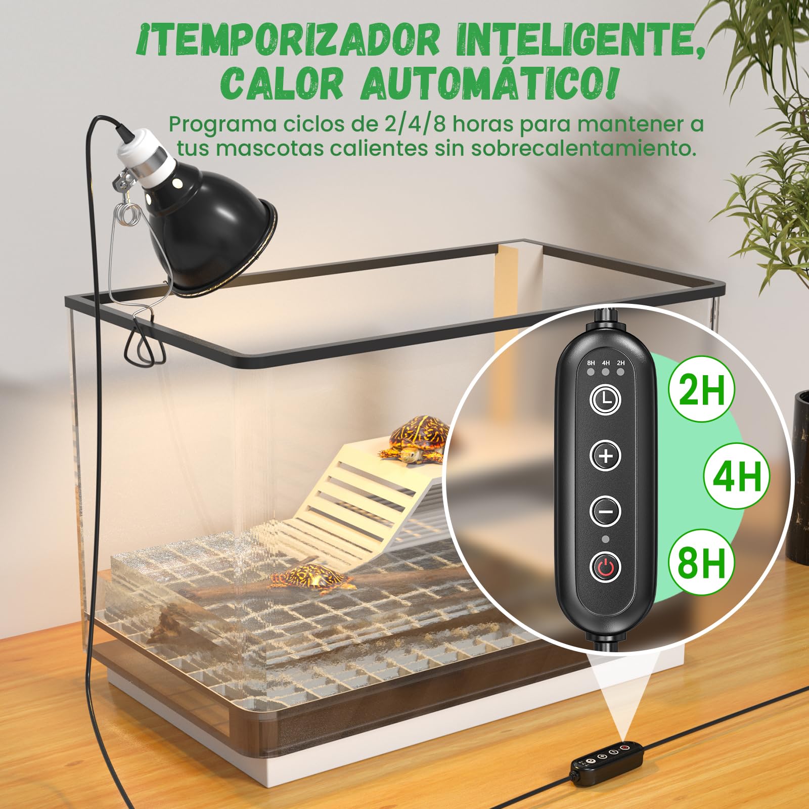 GlowUp Lámpara Tortugas Reptiles E27 con Regulador y Temporizador, 100W Soporte para Lámpara de Terrario para Bombillas de Calor UVA UVB,Infrarrojos(Sin bombilla