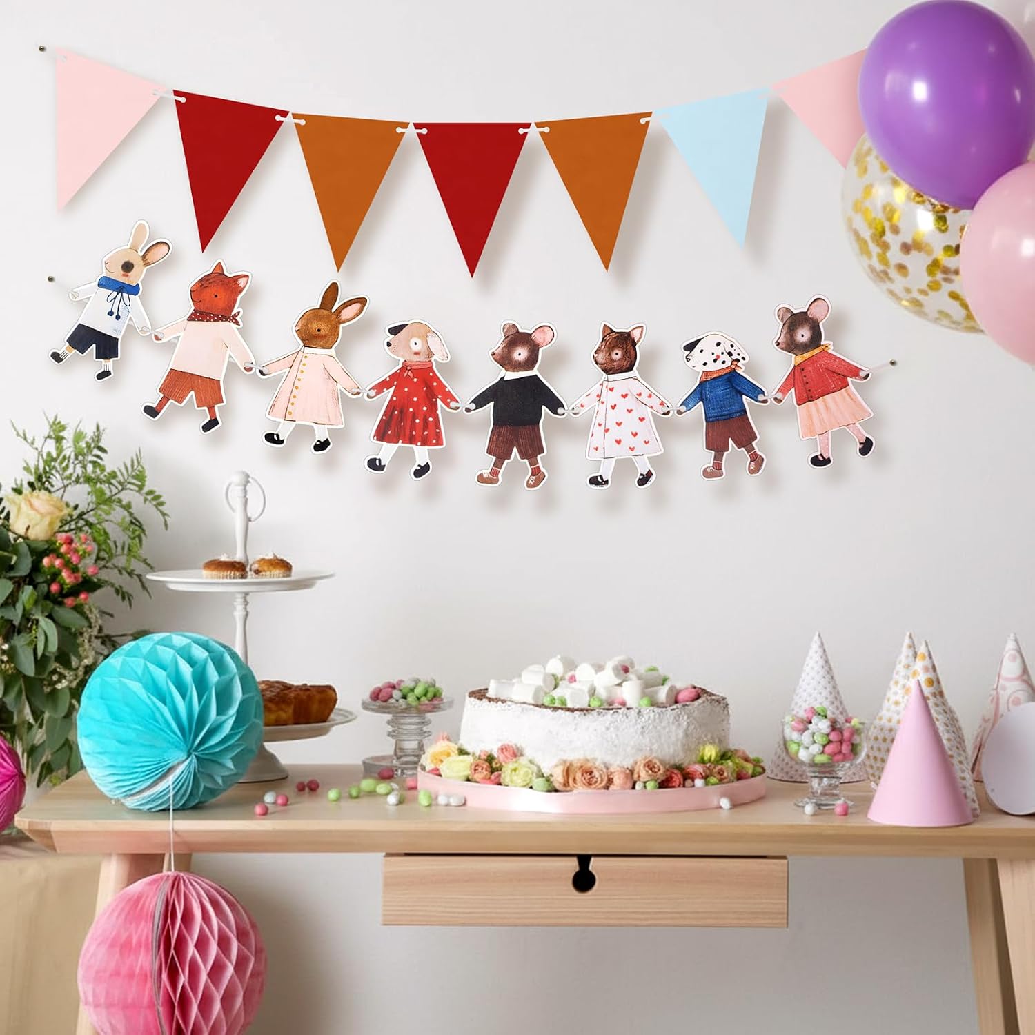 Motiskyy 2 Pcs Animal Paper Garland with Colorful Triangle Banner Flag 10 FT Animal Birthday Party Hanging Banner Garland Decorations for Baby Showers Festive Gatherings Nursery Room Decoration image 3