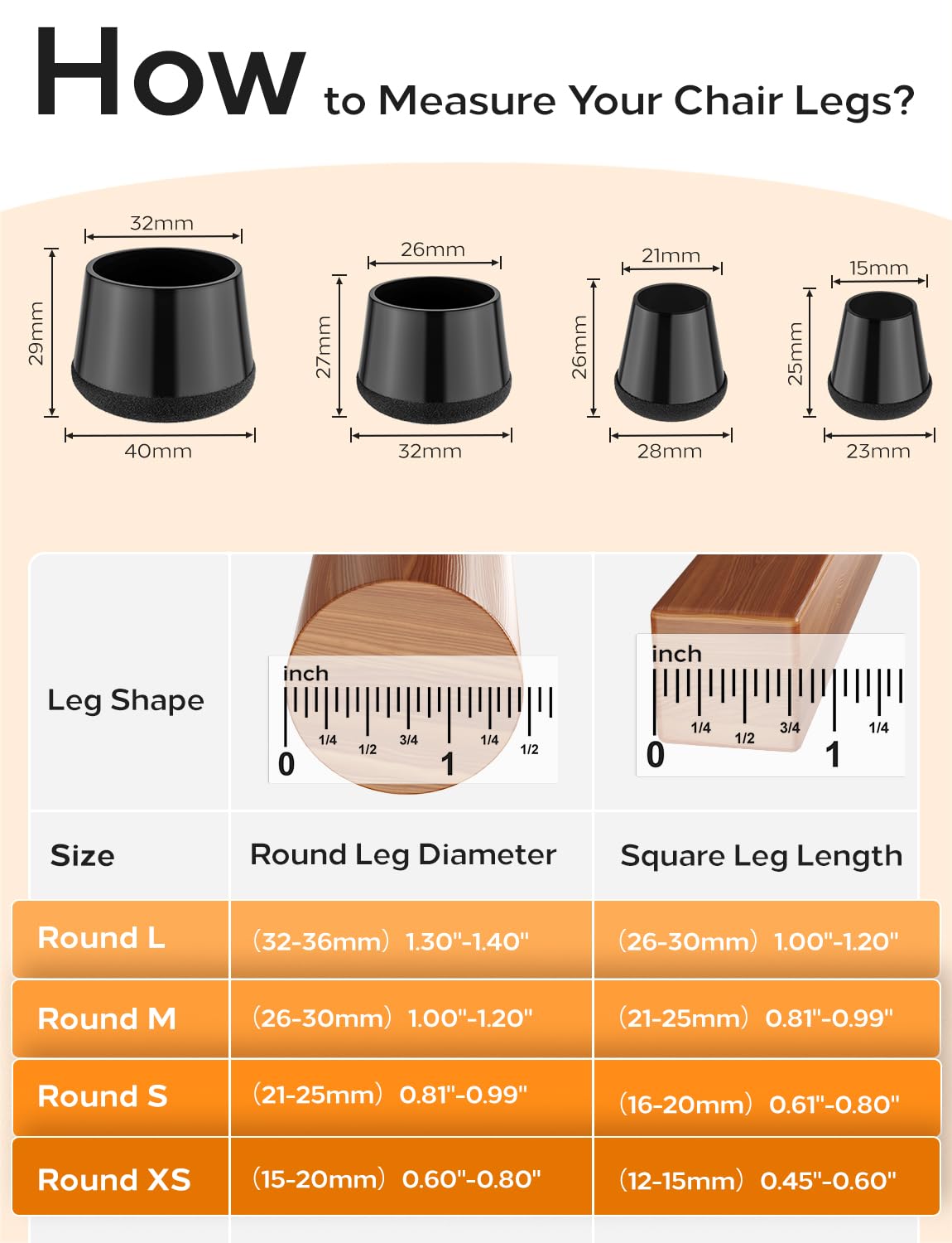 Yomanta 24 PCS Chair Leg Floor Protectors Black Silicone Chair Leg Caps, Furniture Leg Covers for Hardwood Scratch Protection - Image 2