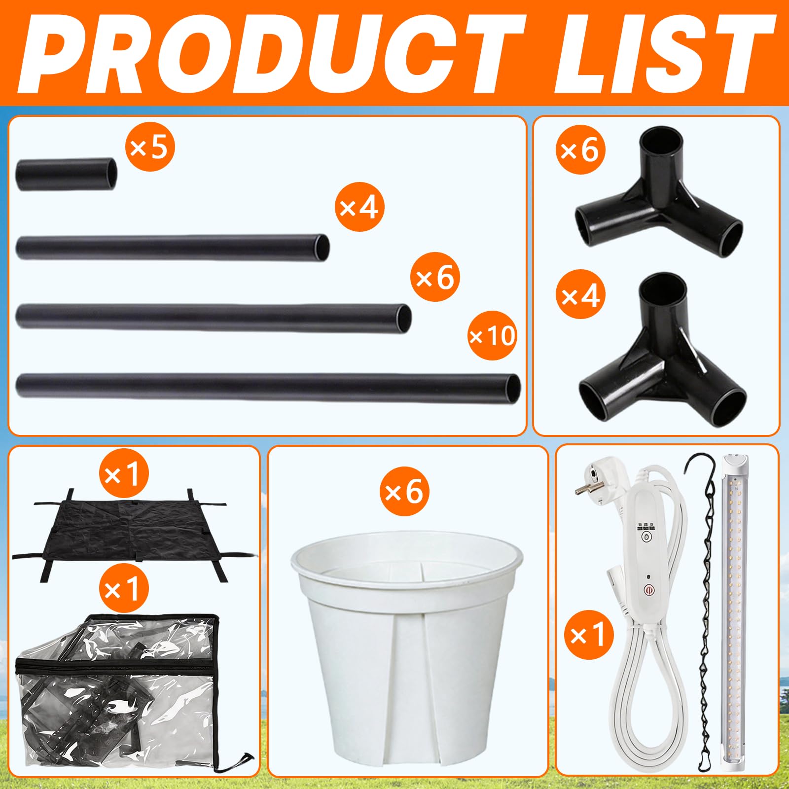 Kit di Piantagione, Serra da Balcone con 6 Piccoli Vasi da Fiori e Lampada per Piante Copertura PVC 60 x 40 x 50 cm Serra da Giardino Resistente Alle Intemperie Trasparente per Giardino Balcone