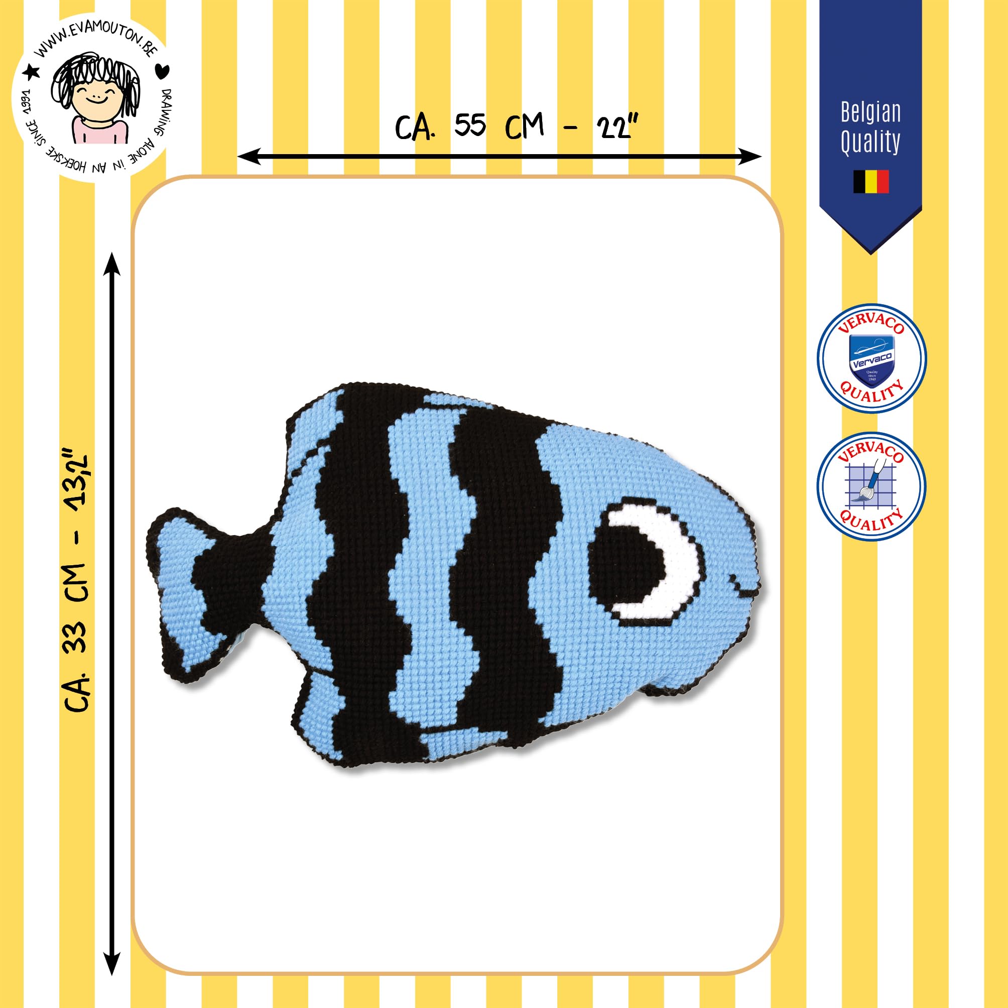Vervaco Kreuzstich Stickpackungen Kissen Stickerei Set mit Kissenrücken Anfänger Vorgedruckt Fisch DIY Set Kreativ Set Für Erwachsene55 x 33 cm Bastelset Handwerker Haus Dekoration