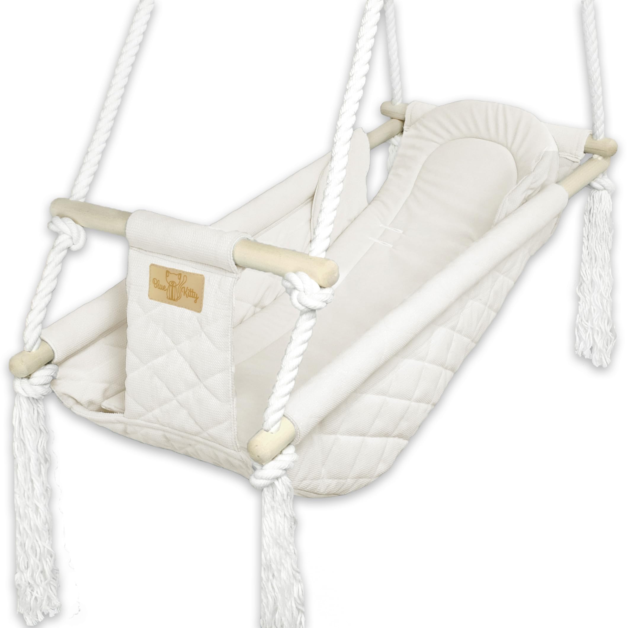 BlueKitty Wiege; Schaukel; Liegestuhl für Kinder; Babyschaukel; Kinderschaukel mit Kissen; Schaukel für Haus und Garten; Babyschaukel, Stoffschaukel, Kleinkindschaukel, Holzschaukel