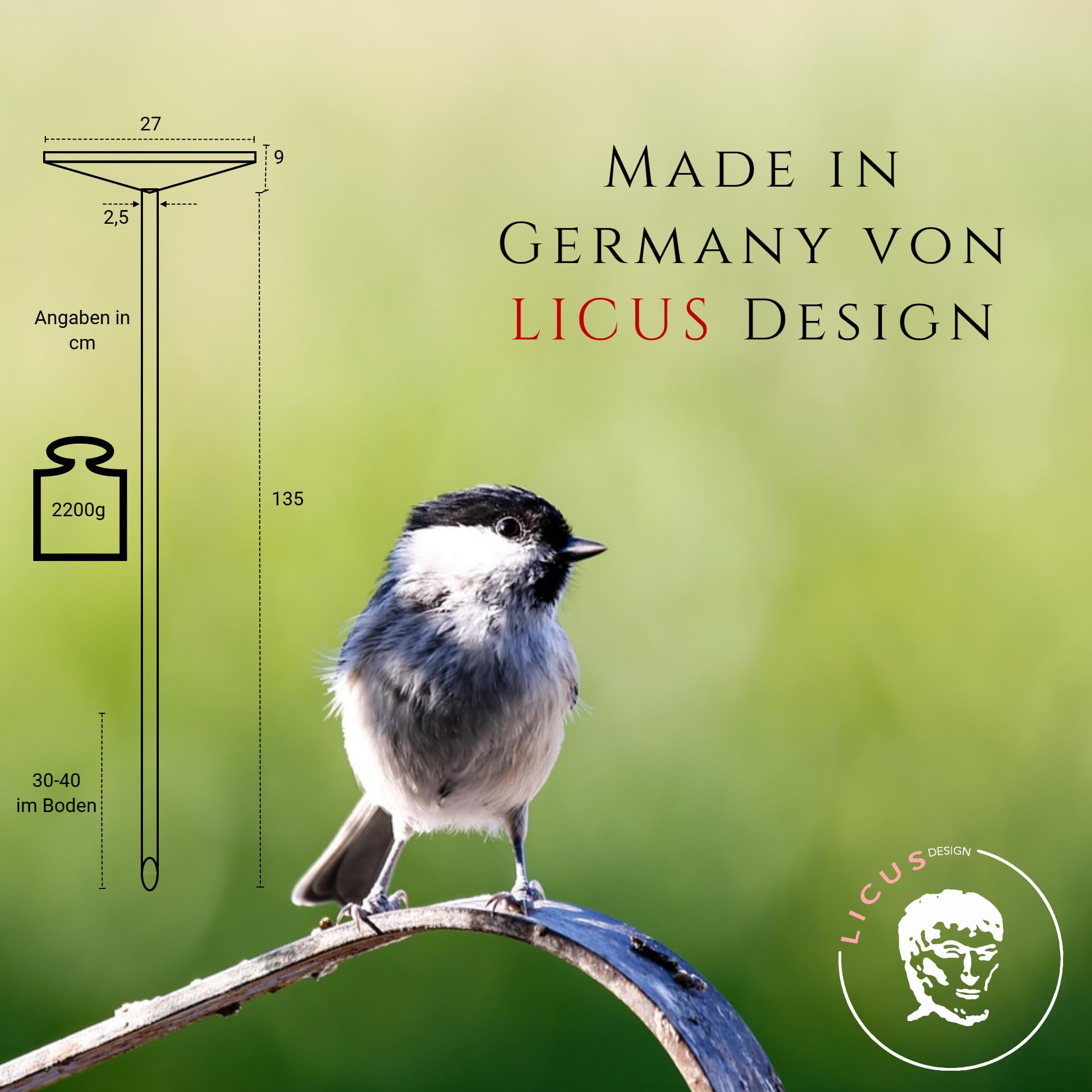 Vogeltränke stehend aus Edelstahl - Vogeltränke Winterfest - Vogelbad Garten stehend, Wassertränke für vögel aus Metall - Vogeltränke stehend groß, Vogelbad mit Stab