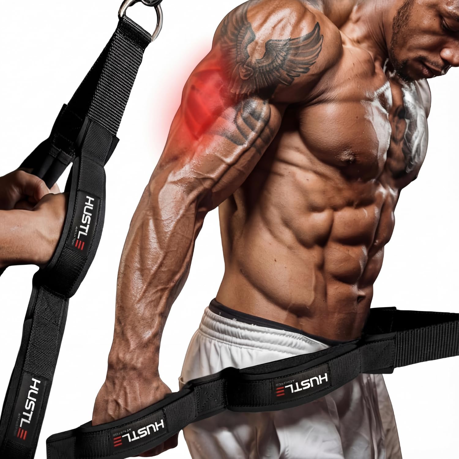 Hustle Athletics Tricep Rope Cable Attachments for Gym Use - Perfect Gym Equipment for Home/Gym Accessories - Multi Workout Rope Cable Machine Attachment -Best Gym Rope Grip with 4 Anti-Slip Handles