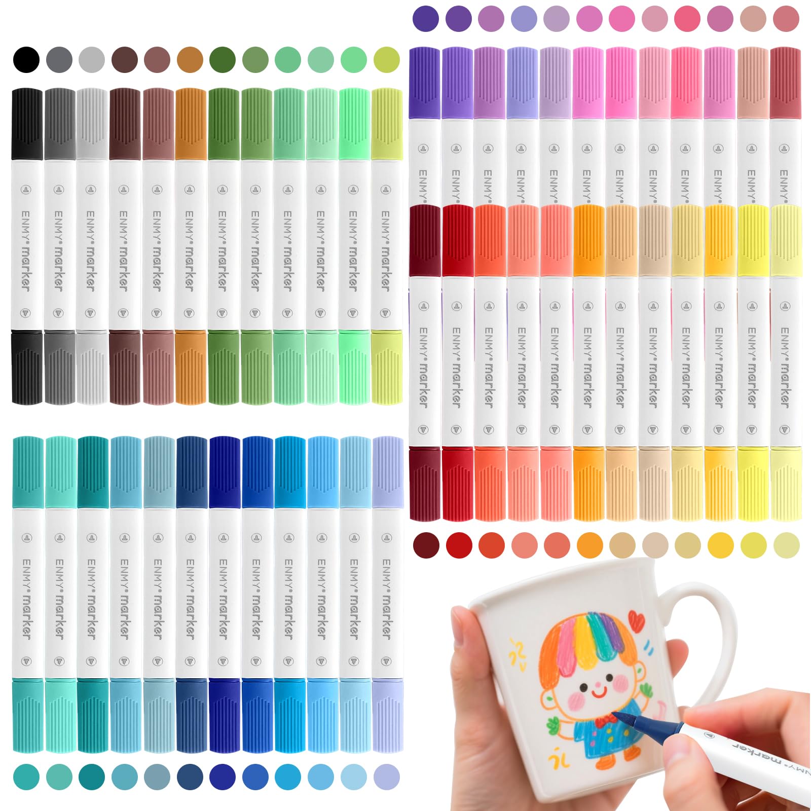 48 Piezas Rotuladores Acrilicos, 48 Colores Doble Punta Marcadores Acrílicos con Punta Fina y Pincel, Acrylic Paint Marker Permanentes para Piedras, Madera, Huevos de Pascua, Vidrio, Cerámica, Tela