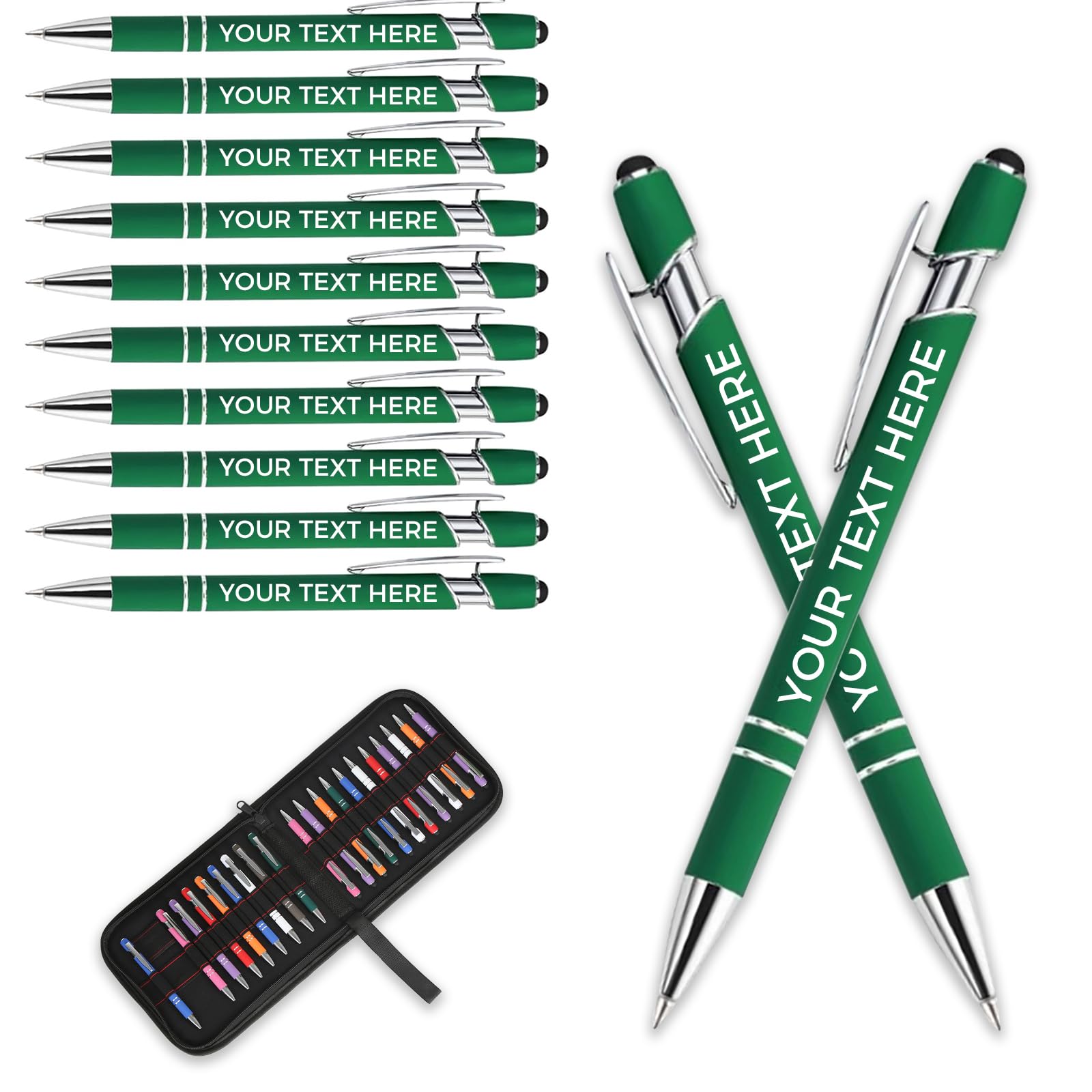 Personalised Pen Metal Ballpoint Pens With Stylus,Customised Text Engraving Bulk Wholesale Pens - Ideal For Business Promotions, Schools, And Event Giveaways, Personalised Gifts (Dark Green, 20Pcs)
