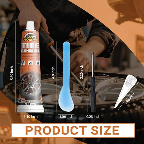 Miniatura 7 de Kit de pegamento para reparación de neumáticos, adhesivo de reparación de neumáticos de cemento de goma de 3.38 onzas líquidas, color negro para