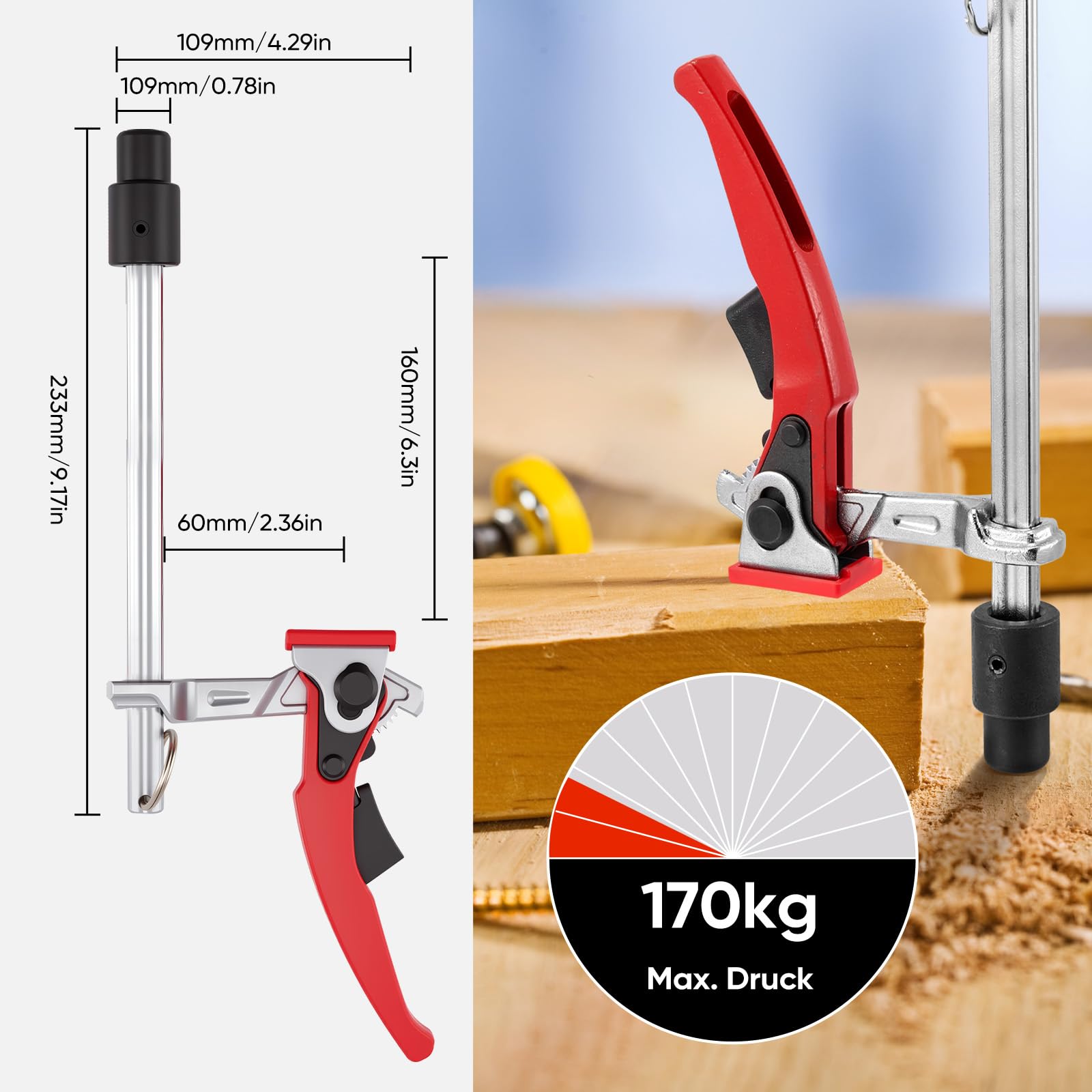 Sargentos de Apriete 20mm, 2pcs Abrazaderas de Palanca de Acero, Dispositivo de Sujeción para Mesas de Soldadura Multifuncionales, con Capacidad de 160mm y Profundidad de Garganta de 60mm