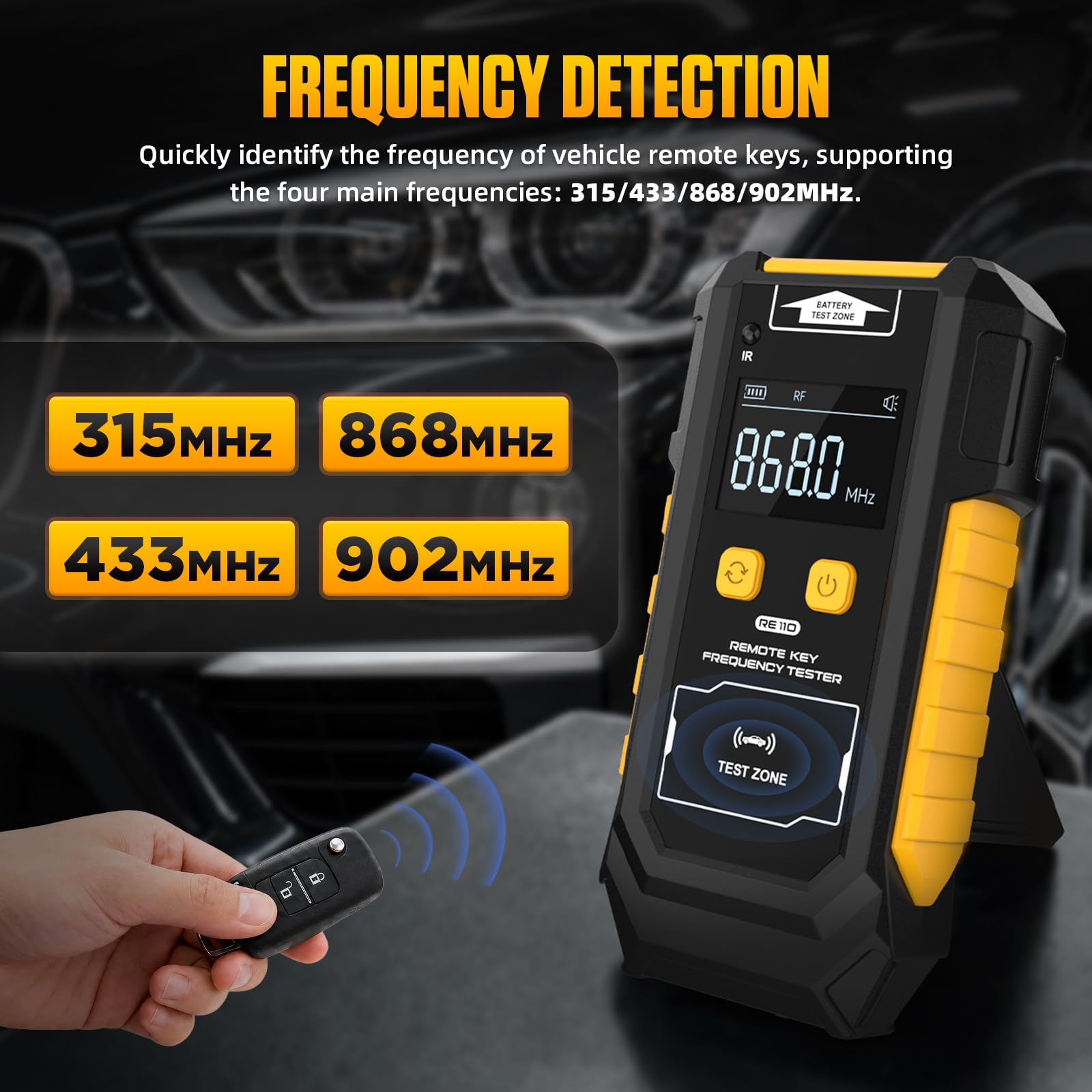 Probador de frecuencia de control remoto, 433 MHz, 868 MHz, 902 MHz, mando a distancia, fuente de alimentación doble, medidor de frecuencia digital con detección de infrarrojos, detección de