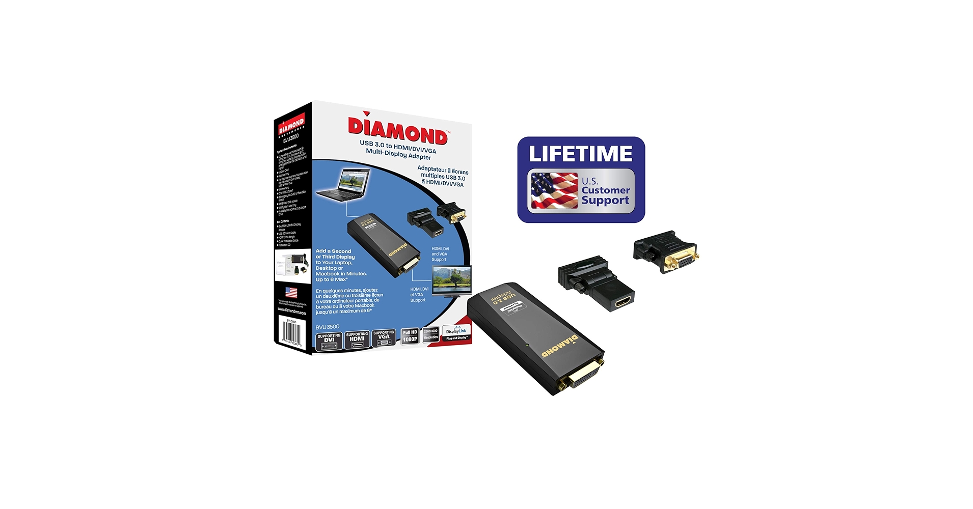 Diamond Multimedia USB 3.0 to VGA/DVI/HDMI Video Graphics Adapter up to 2048x1152 / 1920x1080 - Windows 11, 10, 8.1, 8, 7, XP, MAC OS and Android 5.0 and Higher Diamond Multimedia USB 3.0 to VGA/DVI/HDMI Video Graphics Adapter up to 2048x1152 / 1920x1080 - Windows 11, 10, 8.1, 8, 7, XP, MAC OS and Android 5.0 and Higher