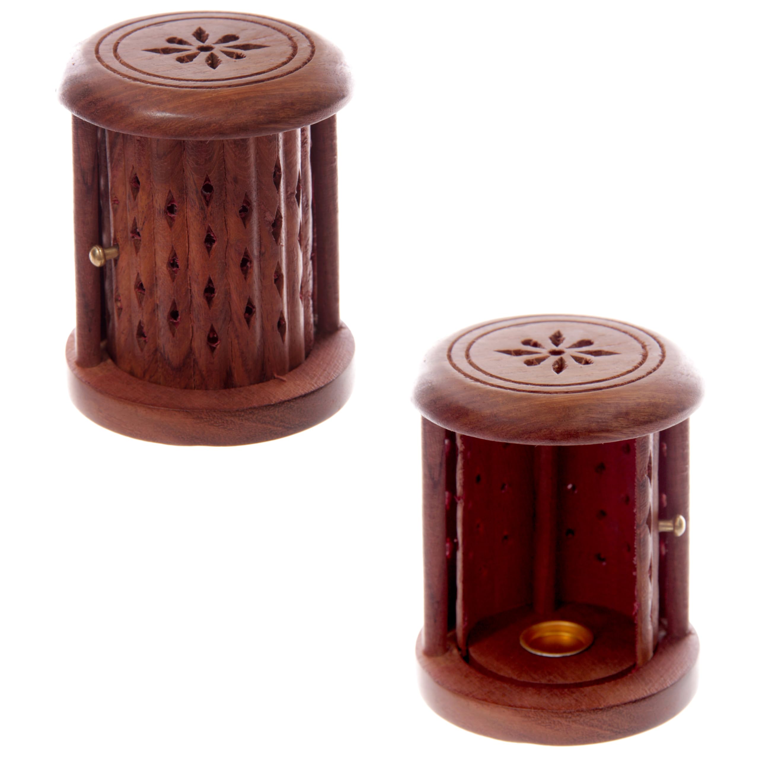 Puckator Mixed Sheesham Wood Carved Barrel Incense Cone Burner With Door - Spiritual Zen Gothic Incensé Insence Sticks Cones Holder Burner - Home Aesthetic Yoga Room Decor Accessories Gift