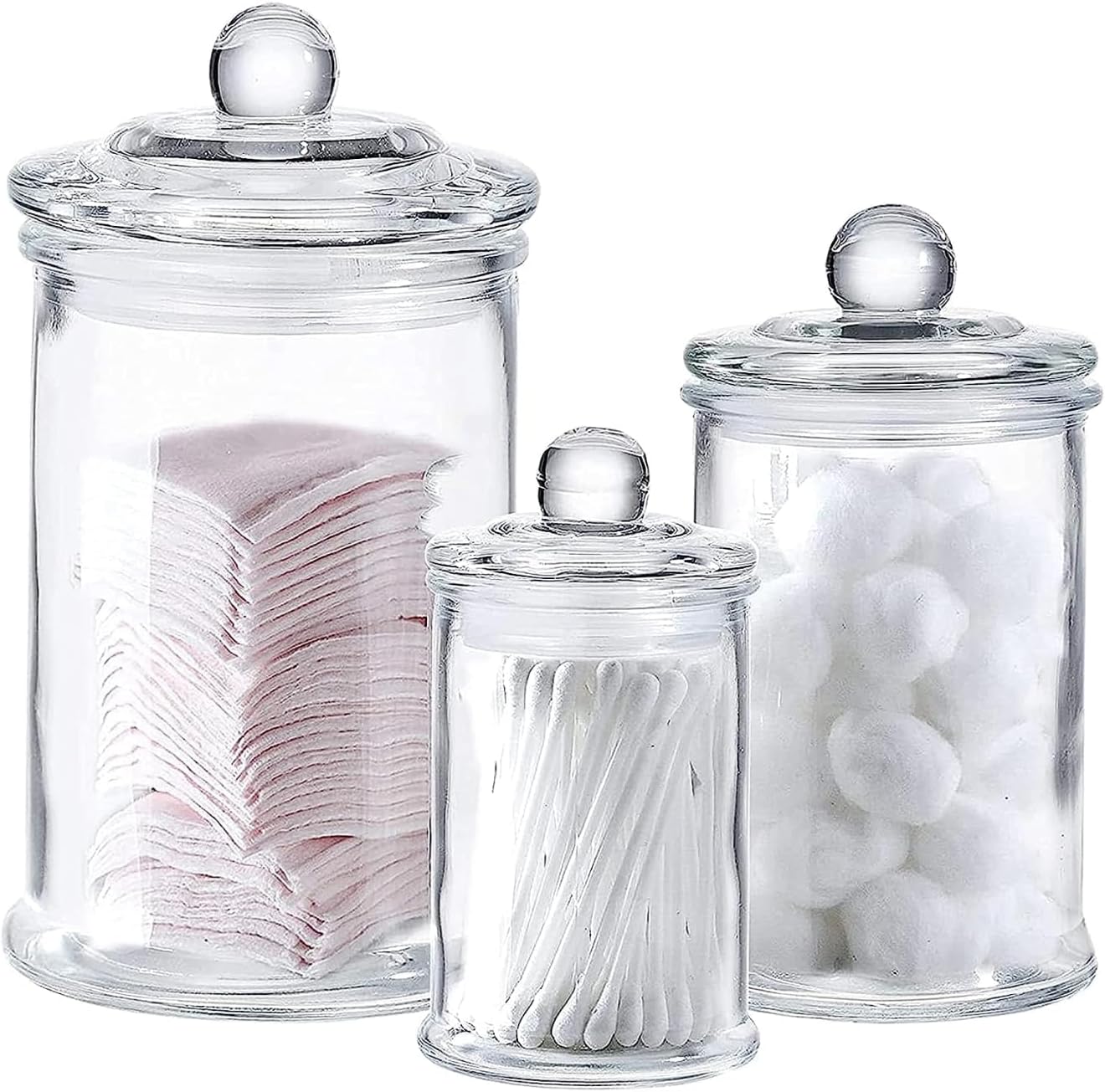 Amazon.com: Set of 3 Glass Apothecary Jars with Lids, Clear Bathroom ...