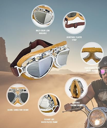 Miniatura 4 de CRG Sports Gafas de motocicleta aviador estilo Cruiser scooter de motocross para hombre mujer adulto