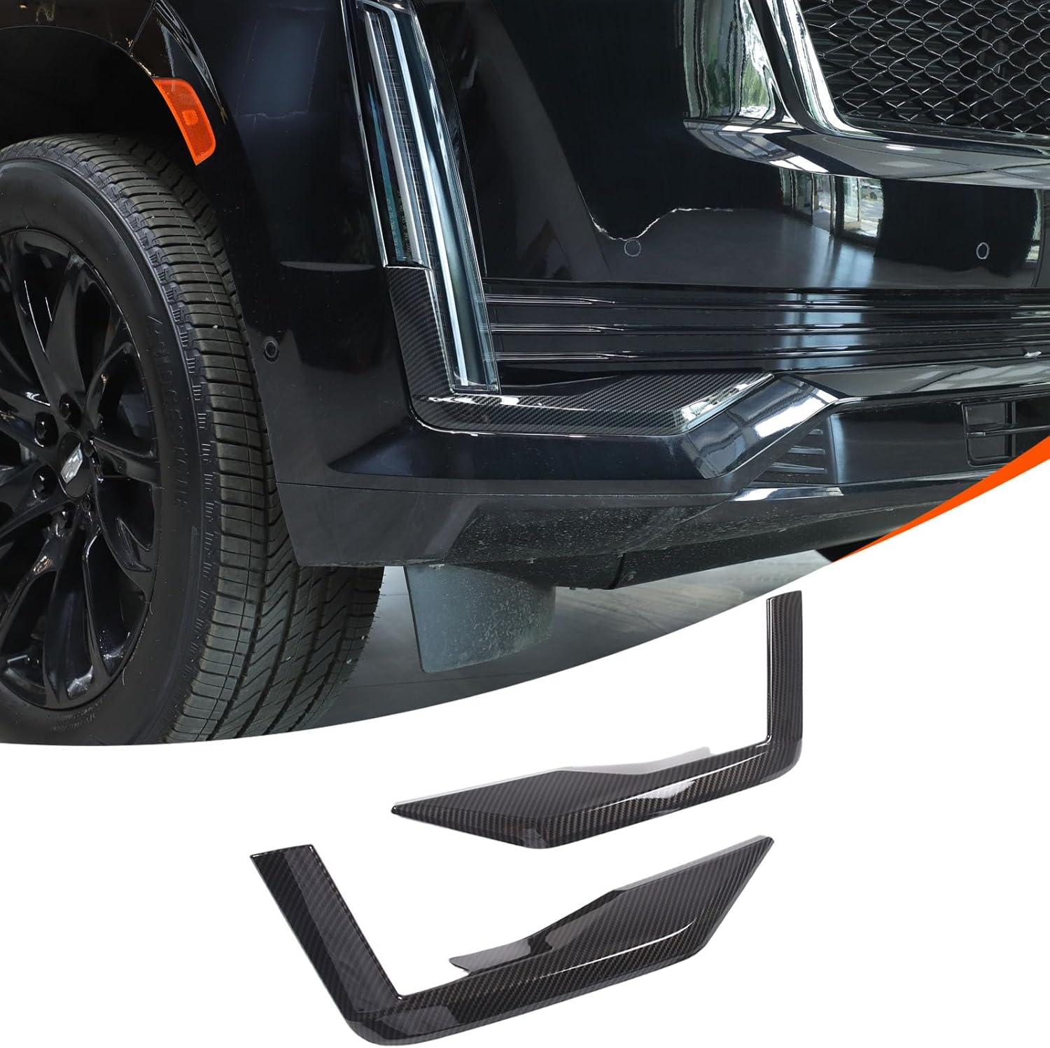 Car Front Bumper Bottom Corner Trim Compatible with Cadillac Escalade 2021 2022 2023 2024 2025,ABS Material Anti Scratch Front Bumper Side Grille Cover Trim Accessories (Black)