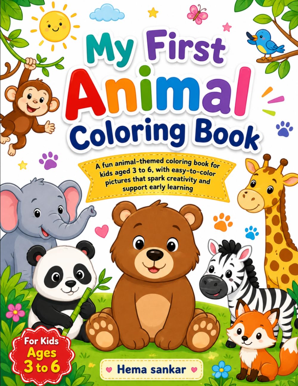 kids coloring book: Fun and Easy Animal Coloring Pages with Cute Animals, Bold Outlines, and Simple Designs for Toddlers, Preschoolers, and Kindergarten Kids