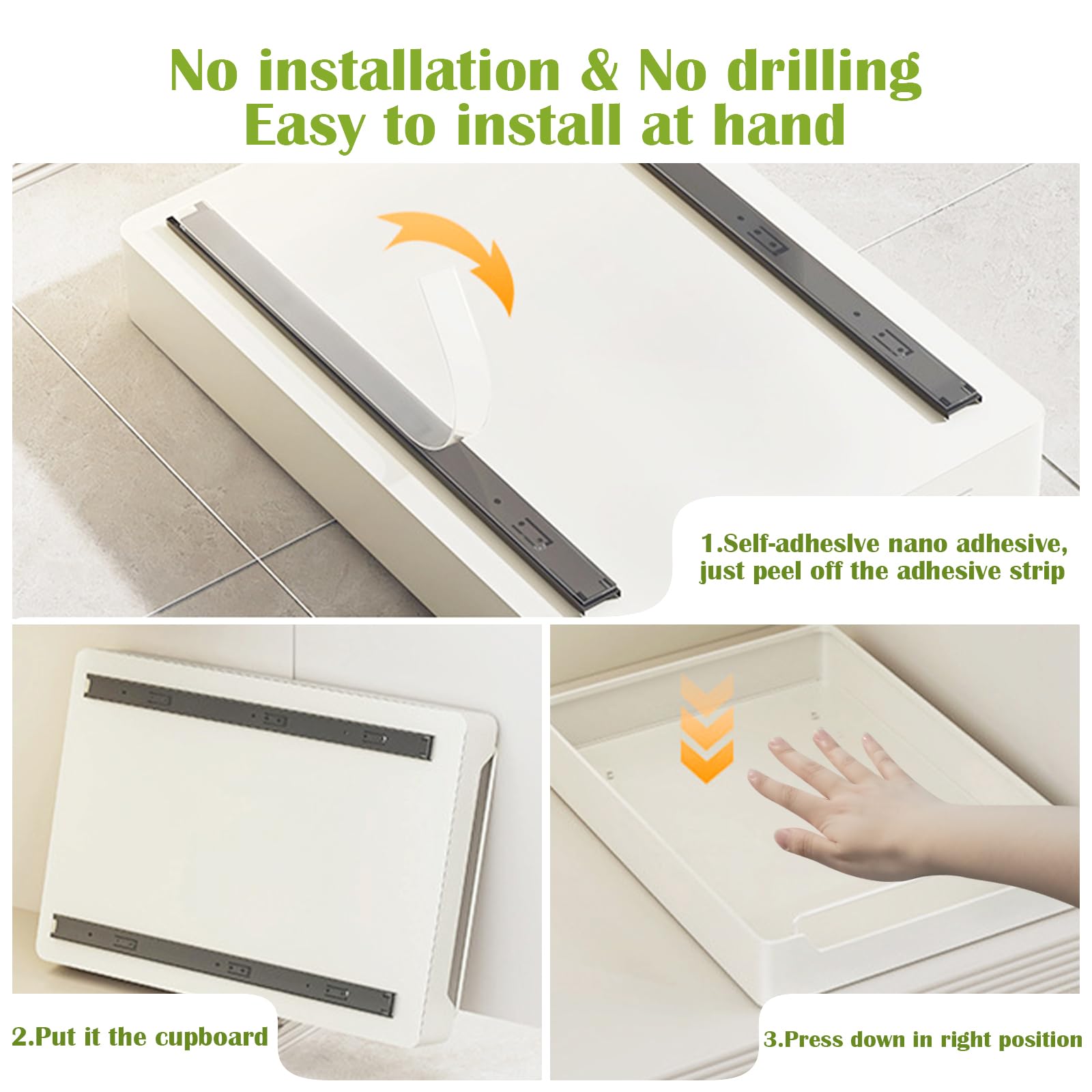 PUWOWYE Cassetto Estraibile per Cucina, Soggiorno, Casa (30 cm L x 43 cm P x 7 cm H), Non è Necessario Forare, Bianco