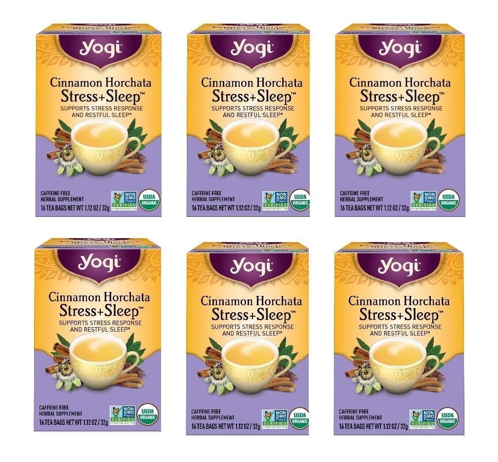 Yogi Tea Cinnamon Horchata Stress & Sleep - 16 Tea Bags per Pack (6 Packs) - Organic Sleep Tea - Supports a Restful Sleep - Includes Ashwagandha, Passionflower & Apple Cider Vinegar
