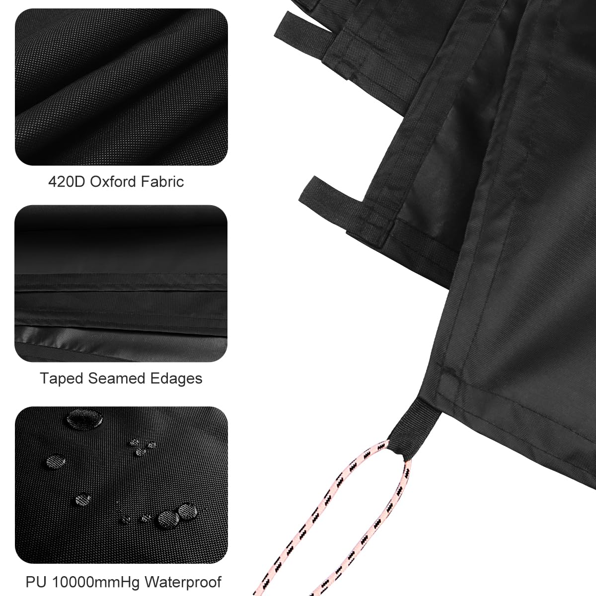 Lona impermeable para exteriores, color negro, 3 x 5 m, tela Oxford 420D, lona con trabillas reforzadas, resistente a los rayos UV, para camping, cobertizos, muebles, remolques