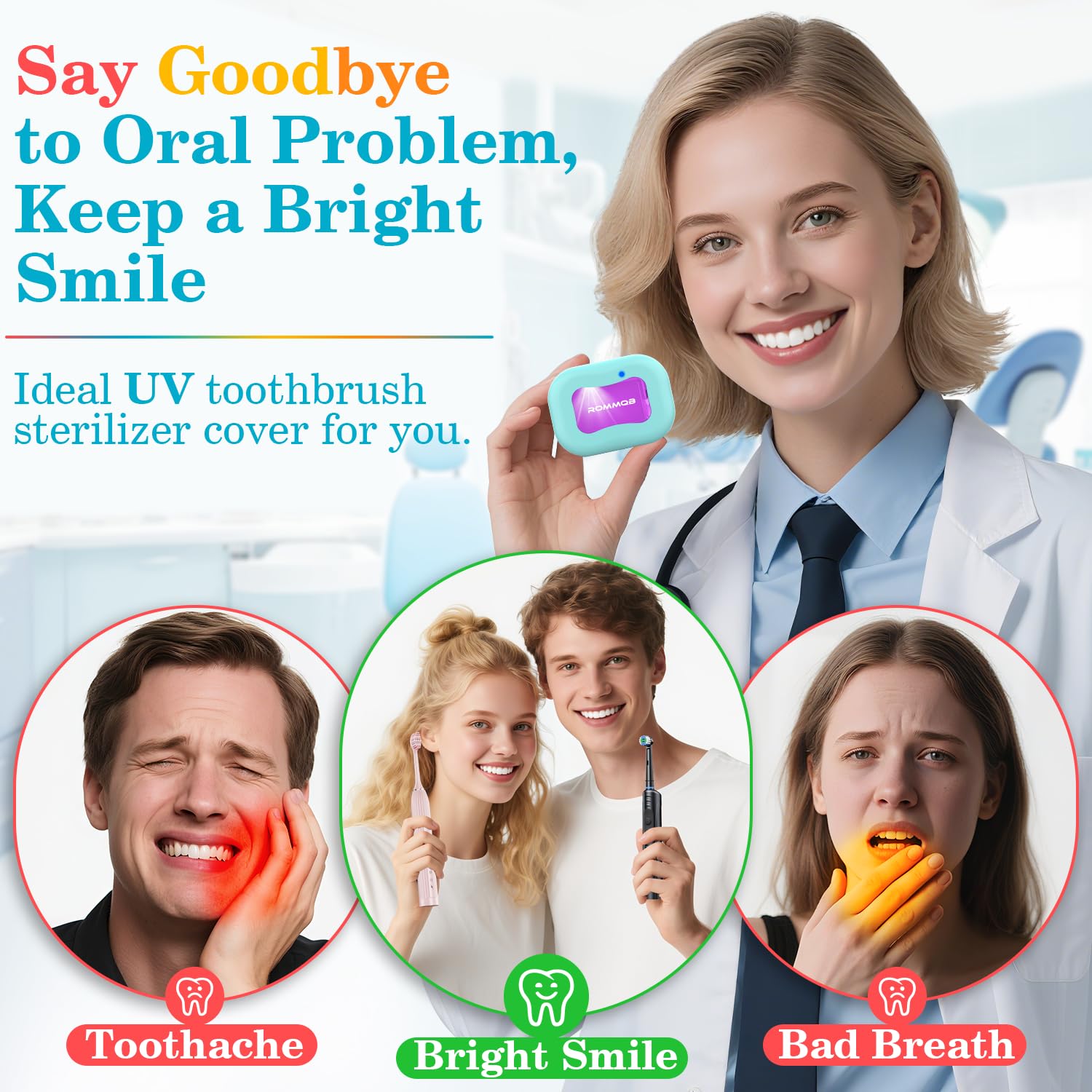 Sterilizzatore Spazzolini da Denti, ROMMQB Custodia Sterilizzatrice per Spazzolino da Denti, Ricaricabile Copertura per Spazzolino da Denti UV - Astuccio per Qualsiasi Spazzolino da Denti (Verde)