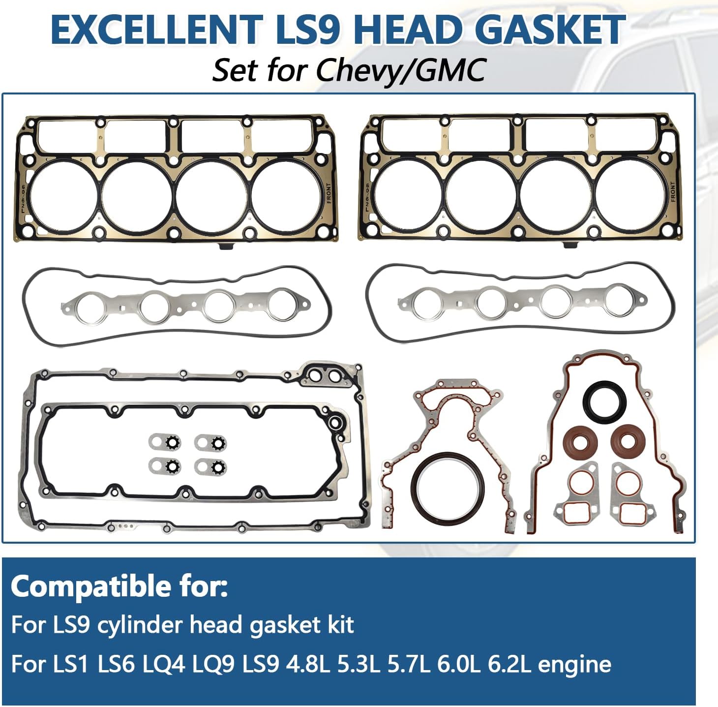 LS Gasket Set Kit LS9 Head Gaskets Fits for LS1/LS6/LQ4/LQ9 4.8 5.3 5.7 6.0L 6.2 GEN Ⅳ