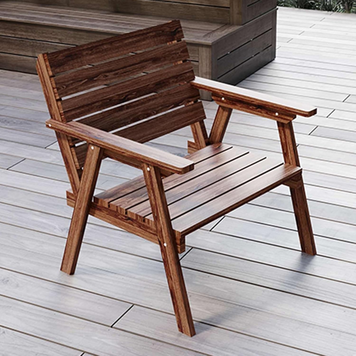 YVYKFZD Outdoor Garden Bench, Modern Wooden Patio Bench Seat, Park Bench Chair with Curved Design Backrest and Armrest, Durable and Comfortable Design, for Backyard, Poolside (Color : Carbonized Colo