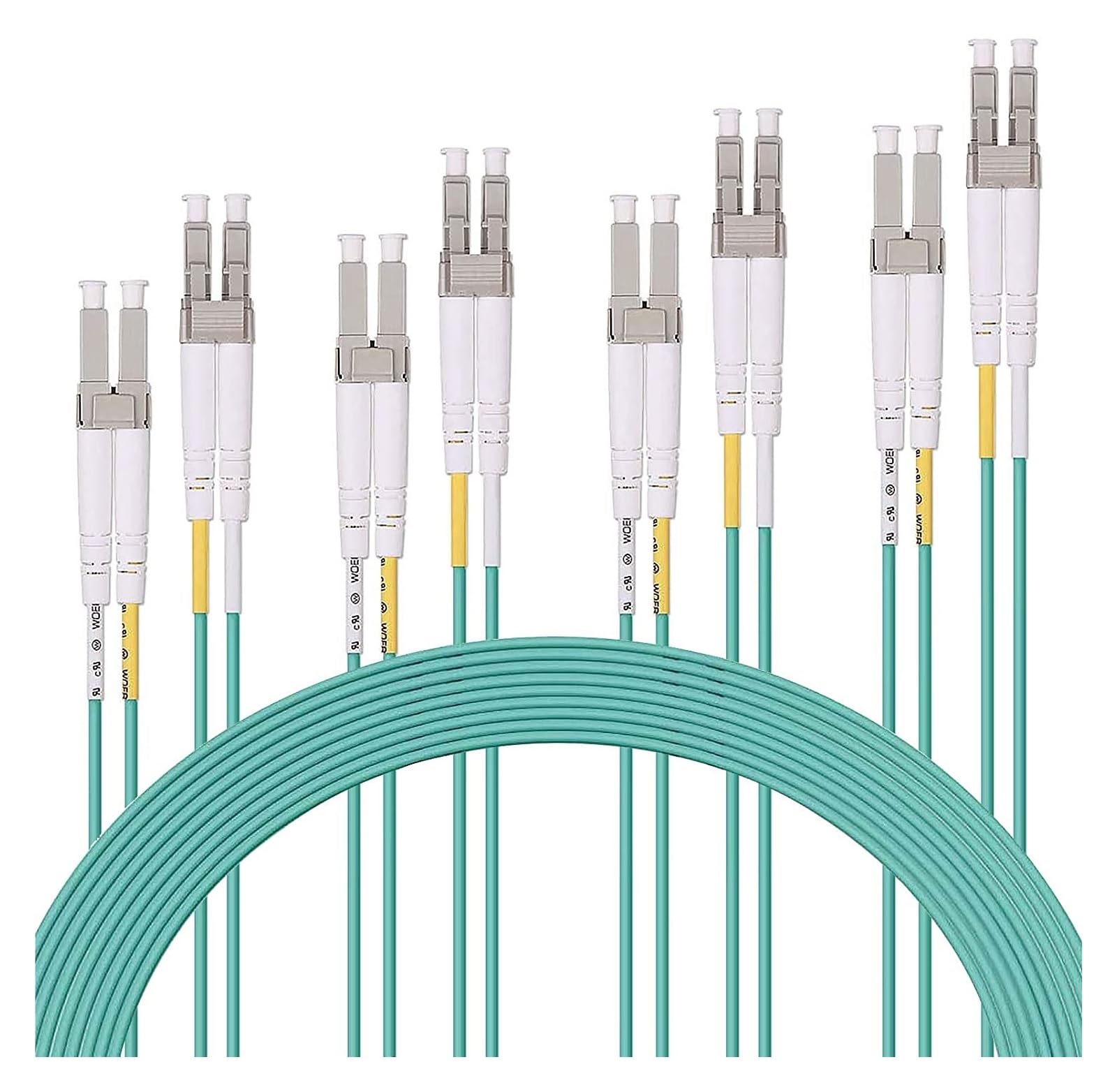 Lot de 4 cordons de raccordement fibre optique OM3 LC vers LC 50/125 câble LC duplex multimode 10 m/33 pieds
