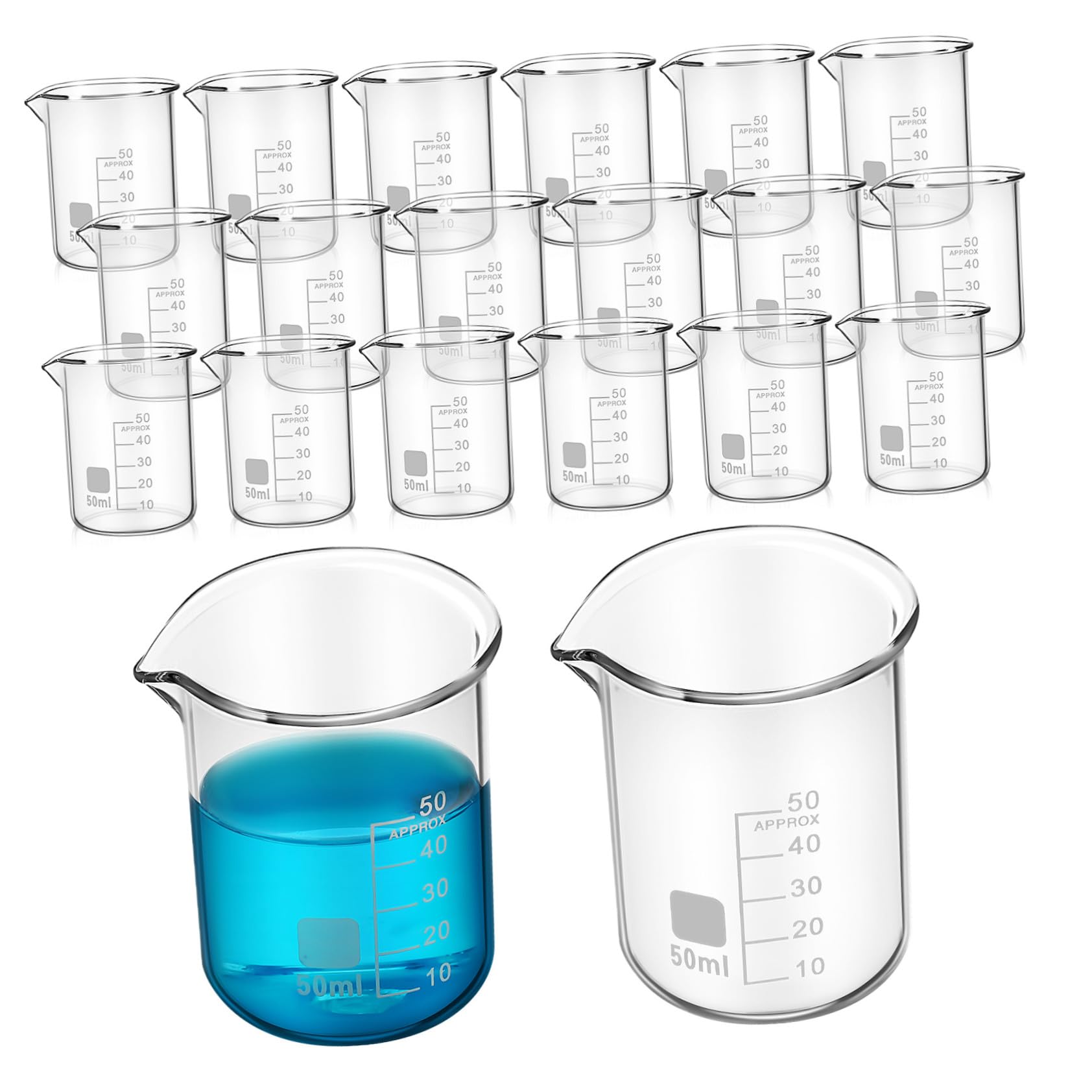 SHINEOFI 20 pezzi Bicchieri in Vetro Graduati Beccuccio Contenitori Graduati per Liquidi Resistenti al Calore Vetreria da Laboratorio Trasparente Facili da Pulire e Stabili per Esperimenti