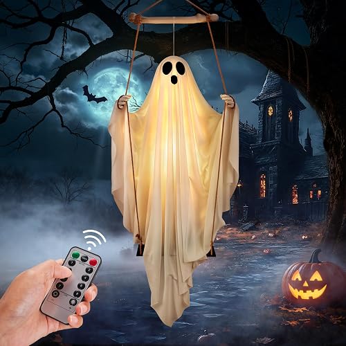 Halloween Decorations Outdoor - 5FT Hanging Swing Ghost with Remote Control