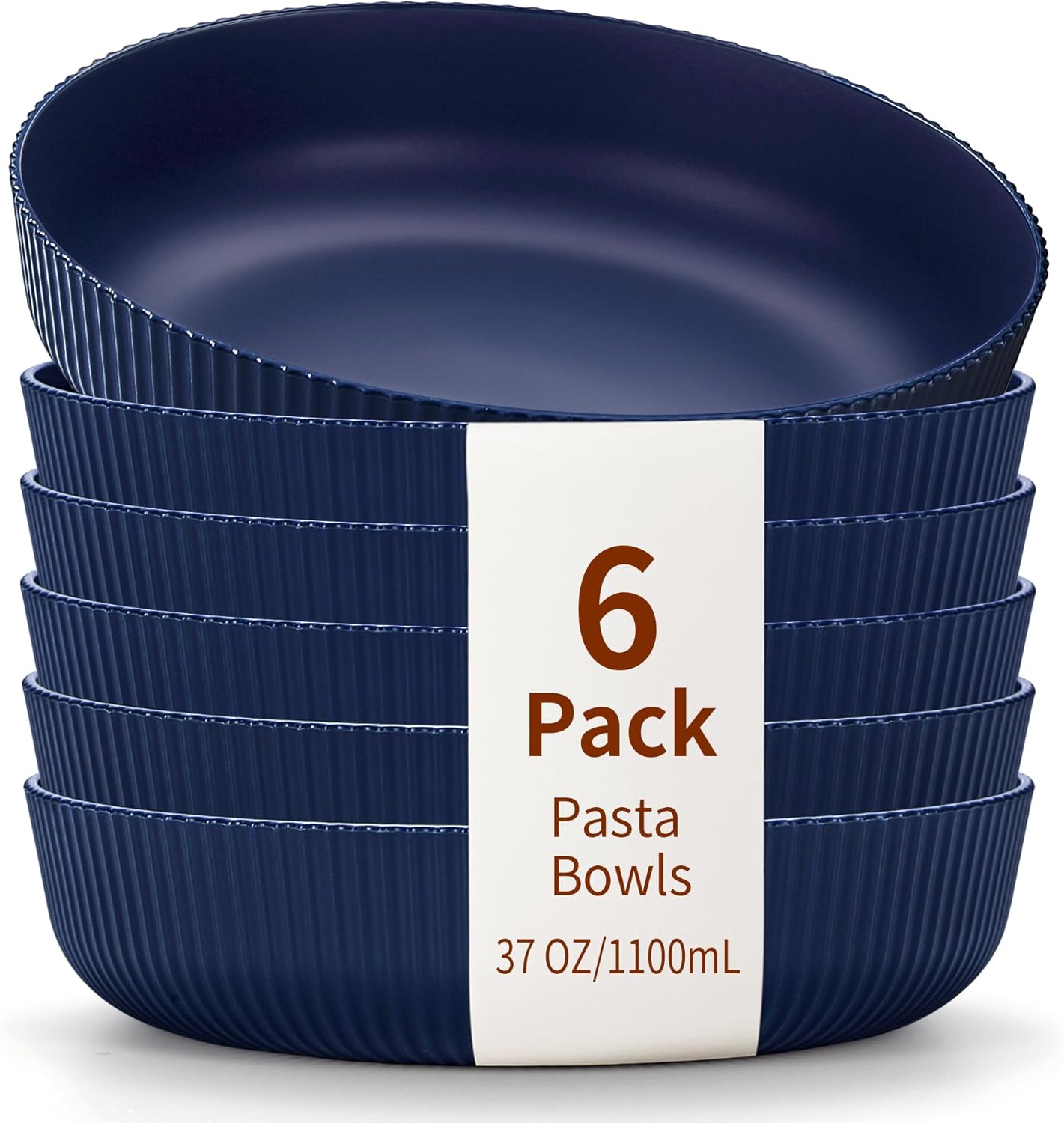 HOMQUEN Pasta Bowls Set of 6, 37oz Salad Bowls Blue Soup Bowls, Large Pasta Serving Bowls, Unbreakable Plastic Dinner Bowls, Dinnerware Sets,Valentines Day Gift, Dishwasher Safe (Blue)