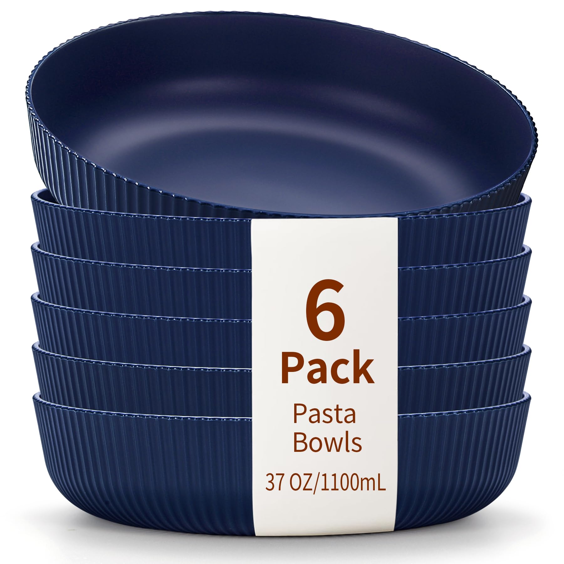 Lot De 6 Bols à Pâtes Noir 1100 Ml - Grands Bols Creux Incassables En Plastique - Assiettes Soupes, Salades, Pâtes - Lavables Au Lave-Vaisselle - Design Élégant Moderne