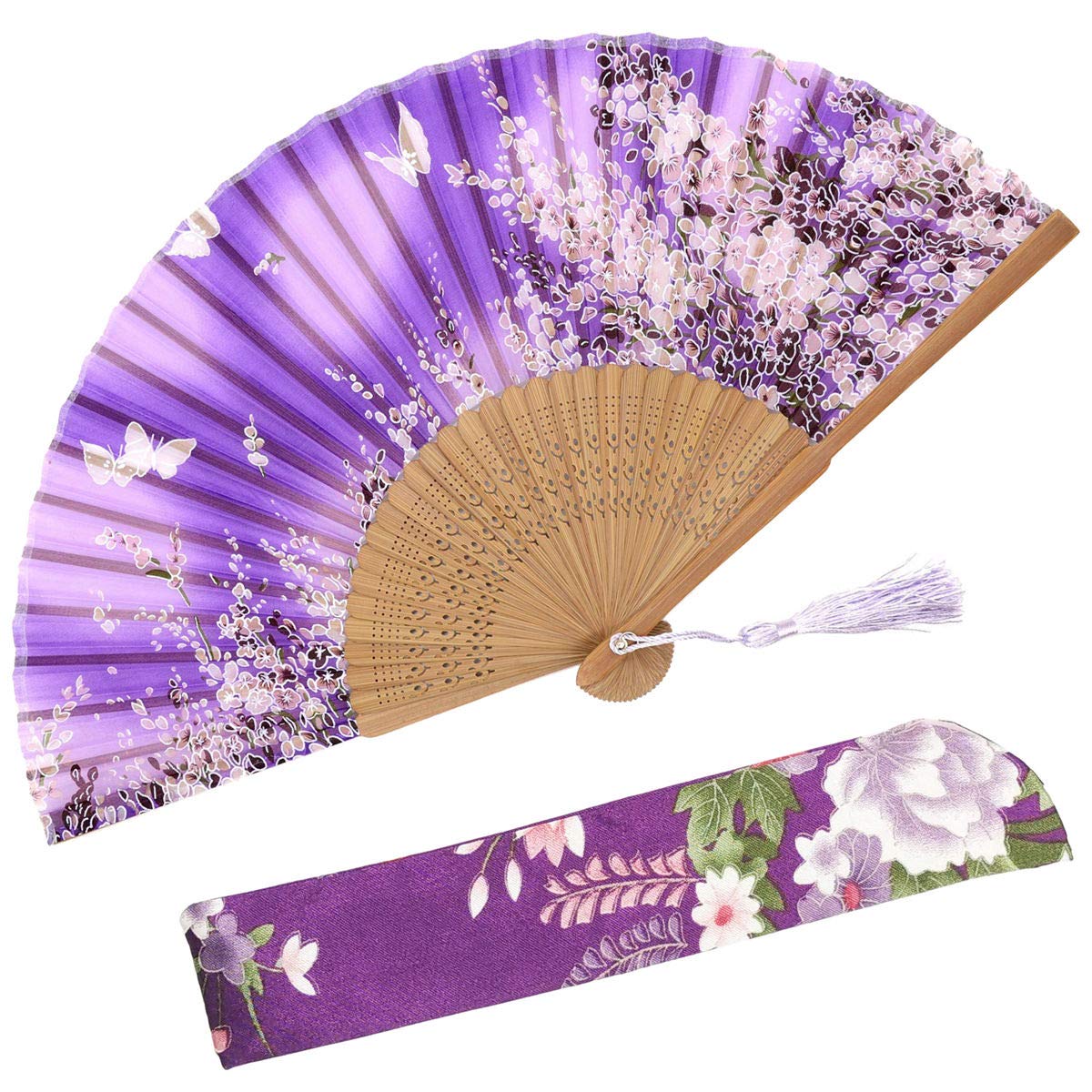 Omytea Women's Wzs-7 "Sakura Chinese/Japanese Hand Held Silk Folding Fans With Bamboo Frame - With A Fabric Sleeve For Protection (Wzs-7)