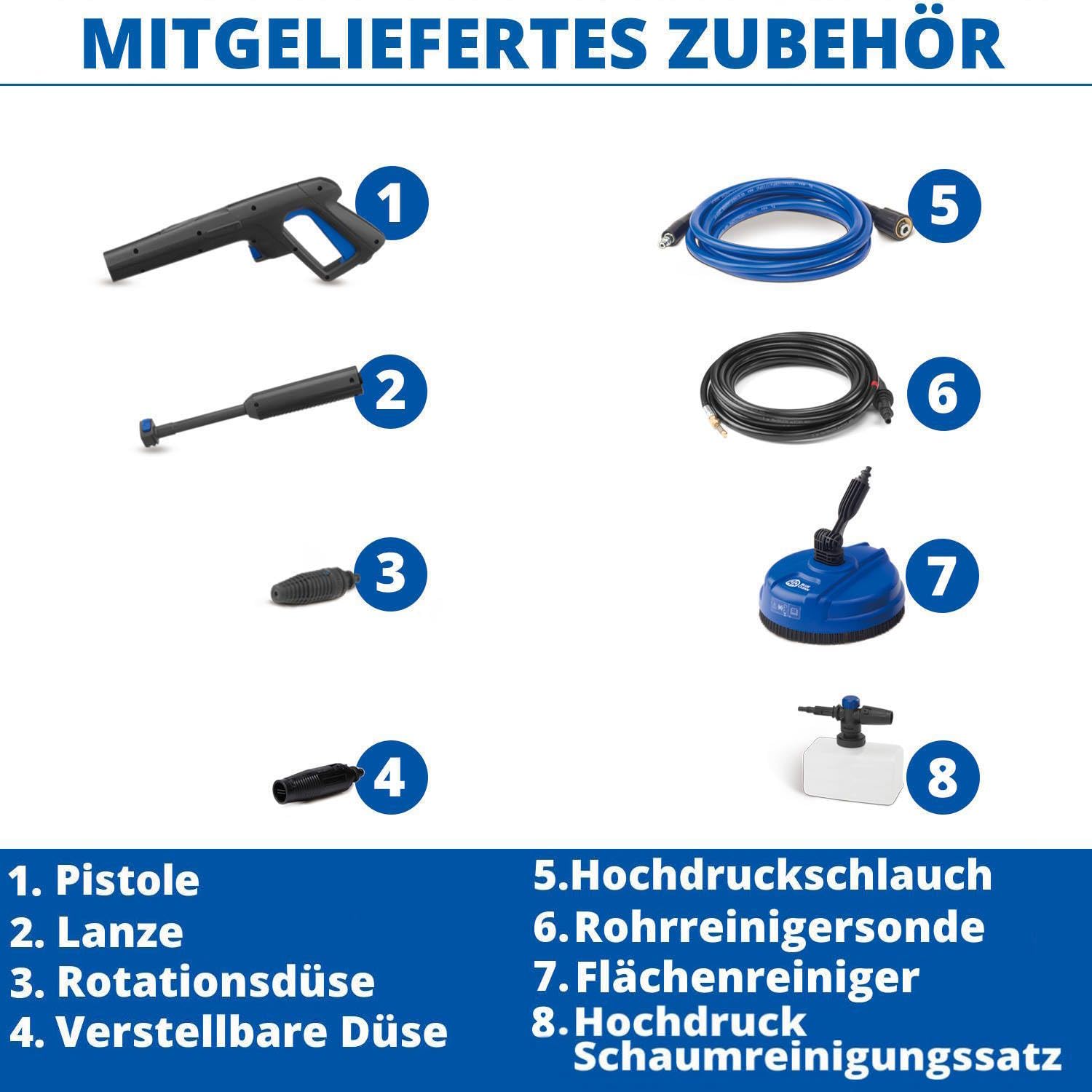 AR Blue Clean Hochdruckreiniger e-2DUALSPEED D mit Dual Speed System, Rohrreinigersonde und Patio Cleaner (2200 W, 160 bar, 460 l/h)