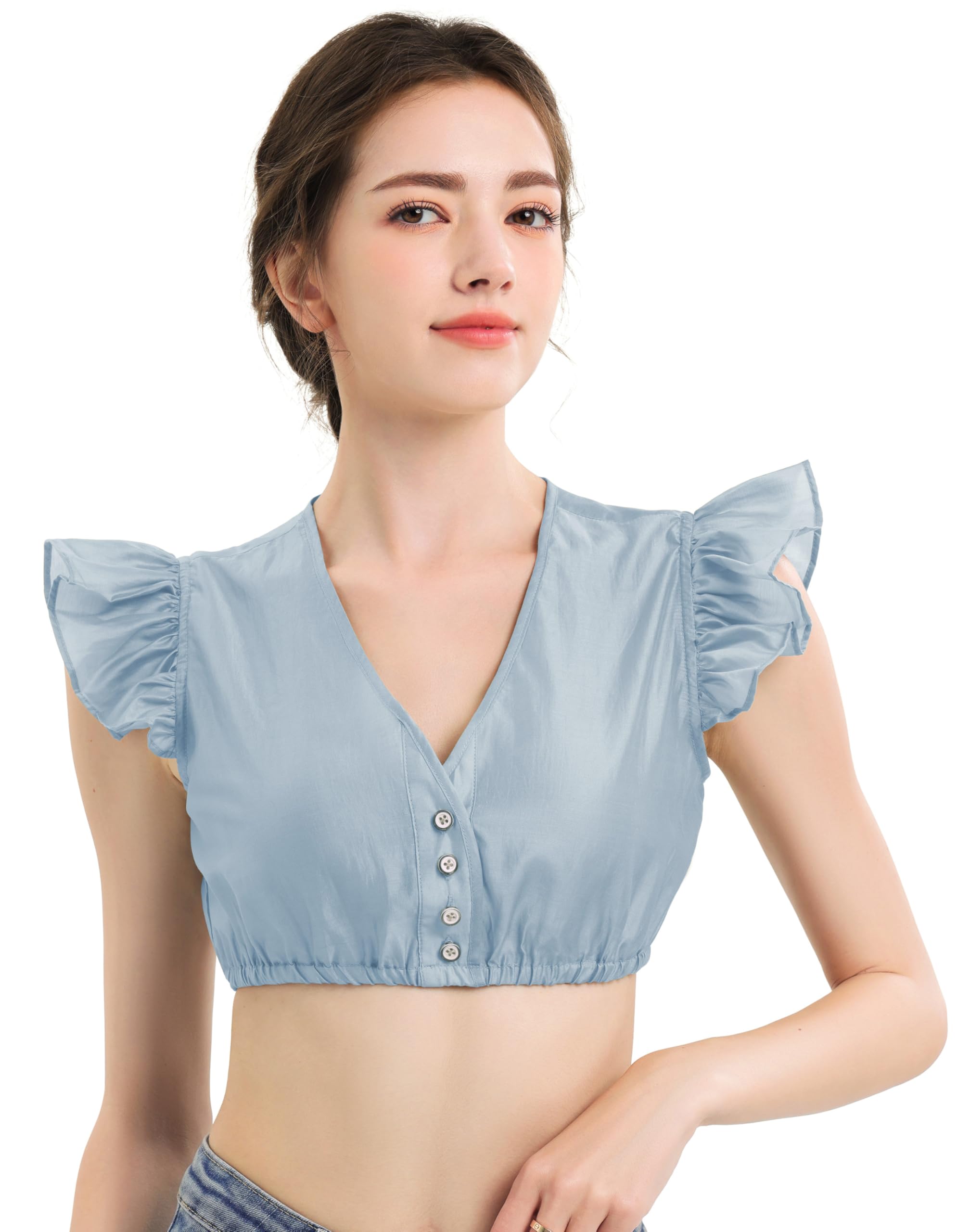 KOSMEEU Dirndl Bluse Damen Dirndlbluse Spitze Trachtenbluse Weiß Schwarz Grün Blau Rosa Dirndlblusen Schlicht Oktoberfest Spitzenbluse Trachten Bluse Bayrische Tracht V-Ausschnitt 34-54
