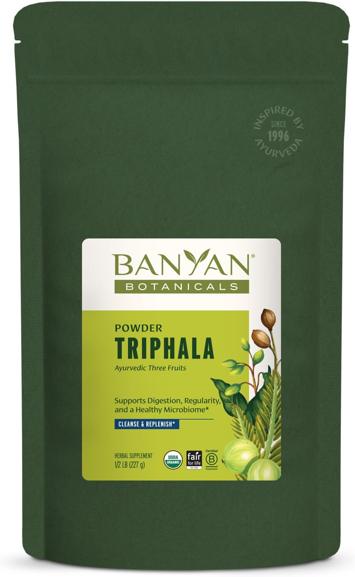 Organic Triphala Powder – Daily Digestive Support & Gentle Colon Cleanse – Pure Amla, Haritaki & Bibhitaki for Gut Microbiome Health & Regularity – 1/2 lb – USDA Organic