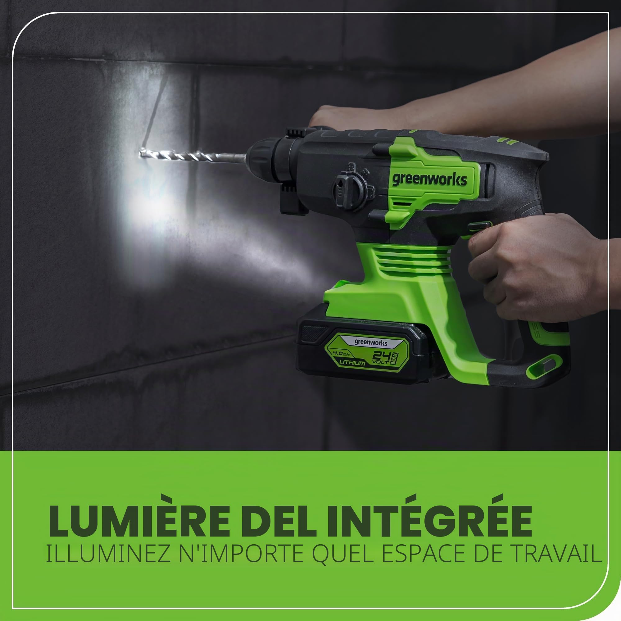 Greenworks Marteau perforateur 24 V 2J et visseuse à percussion Combo 300 Nm, avec batterie 4 Ah et chargeur