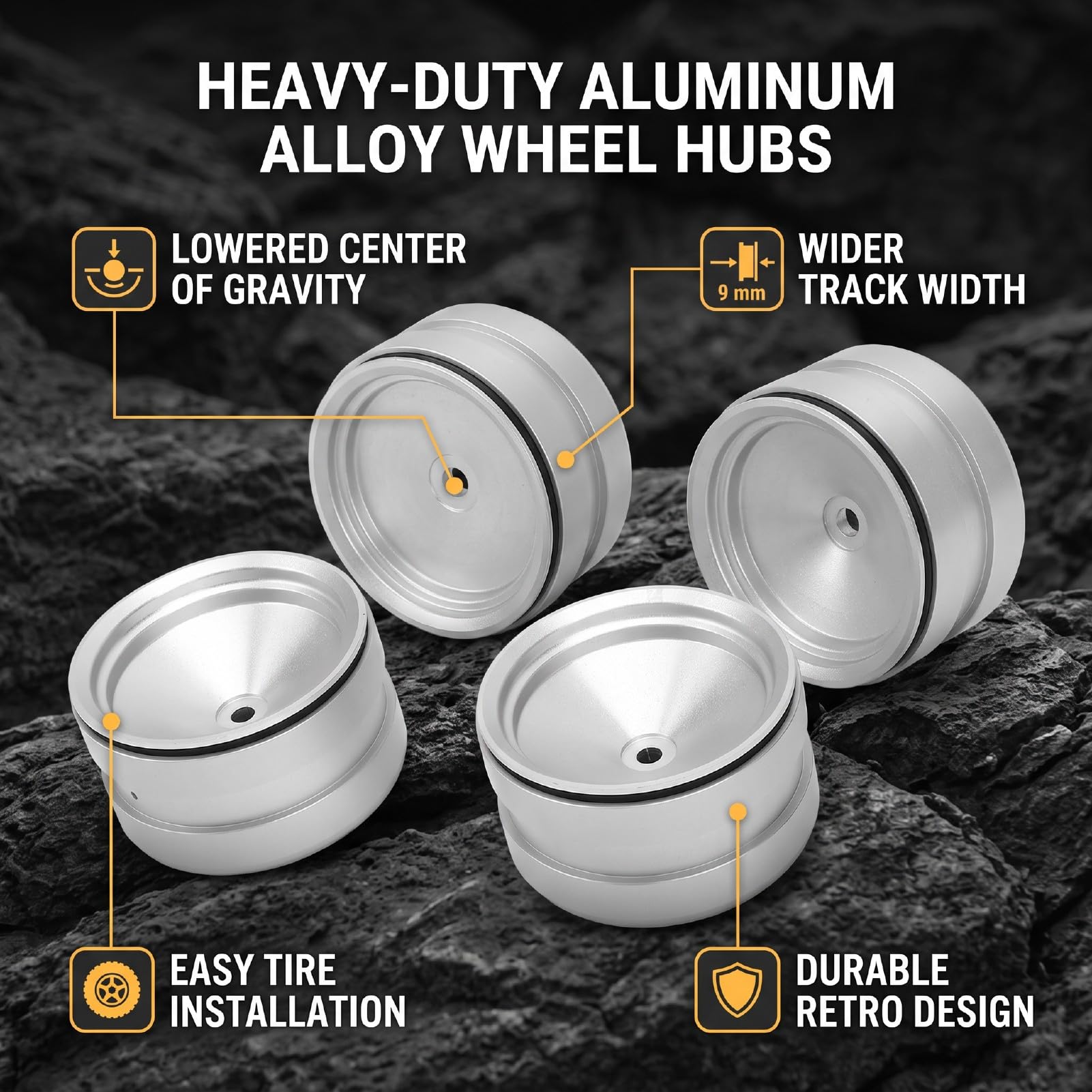 Dilwe Piasty kół Gąsienic RC 1/10, Stop Aluminium, 2,2 Cala, 185 G (SILVER)