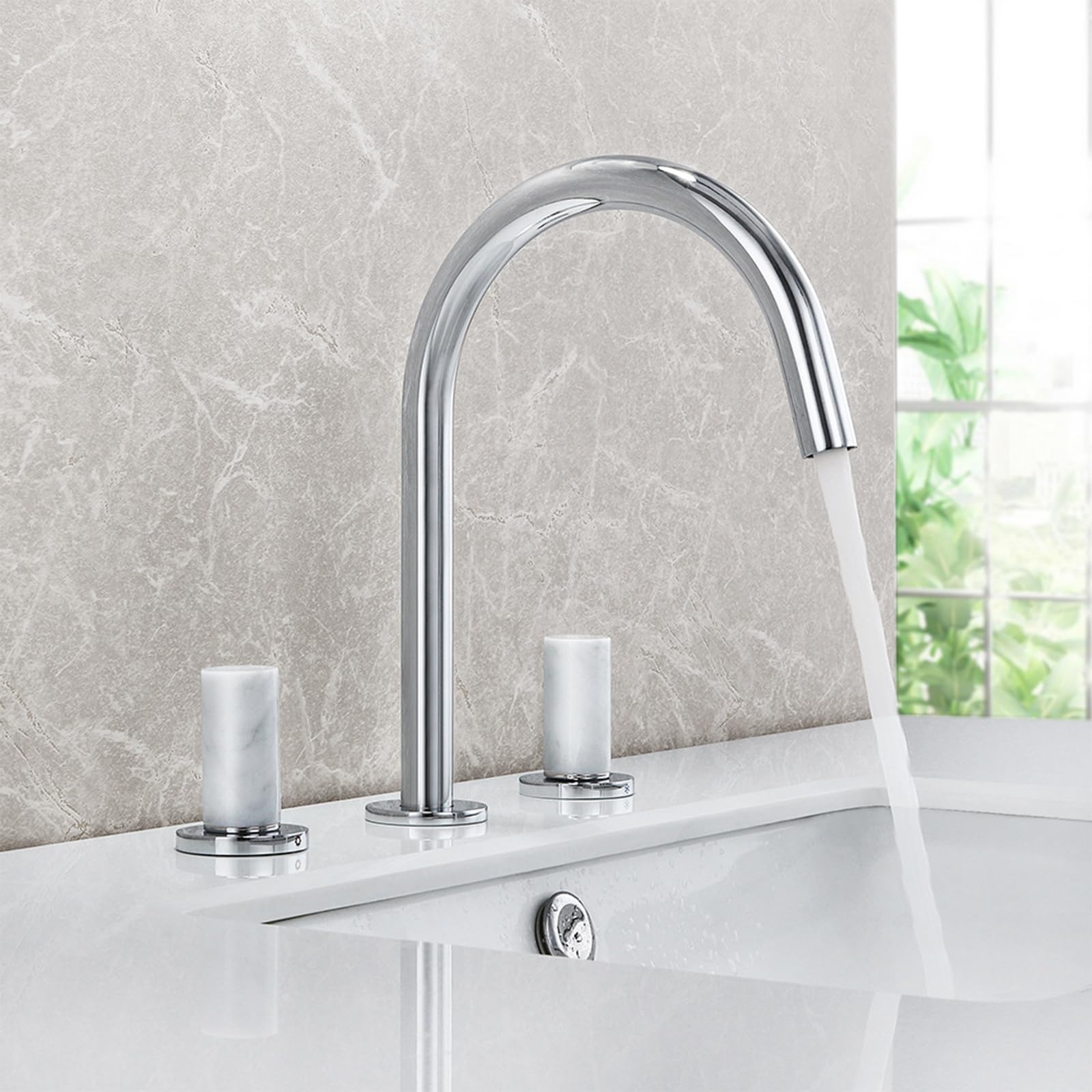 ZYCHSJXA Modern Bathroom Tap 3 Hole Basin Sink Taps Chrome Faucet, 360 Swivel Adjustable Mixer