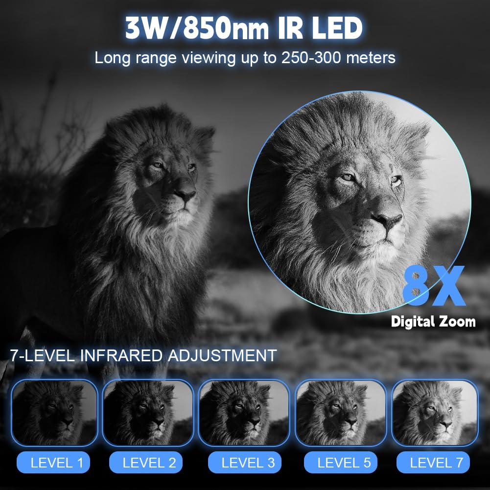 Vicloon Jumelles Vision Nocturne, 4K HD Jumelle Vision Nocturne Infrarouge avec Carte 32Go, écran UHD de 3"/Portée Visuelle 300M/ 5000mAh Batterie Rechargeable/Zoom Numérique 8X, pour Chasse/Camping