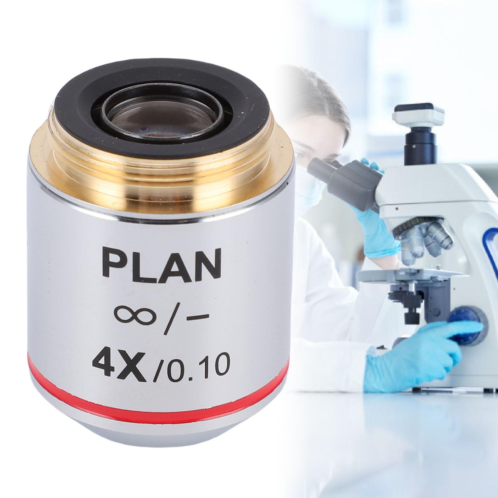 GOWENIC Obiettivo per Microscopio Ad Alta Risoluzione 4X per Studi Biologici e Applicazioni Professionali 20,2 Mm